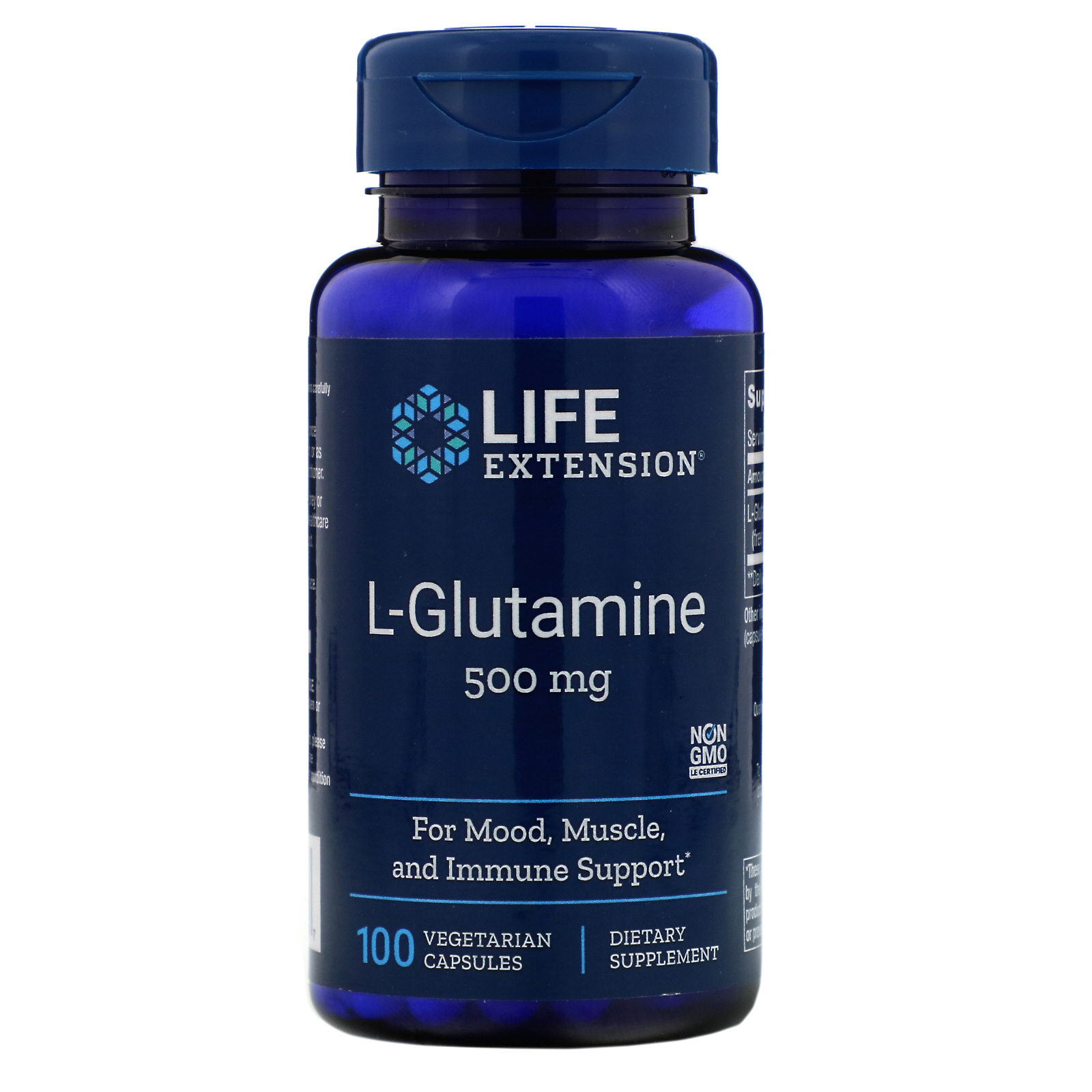 Life Extension, L-Glutamina, 500 mg, 100 Cápsulas Vegetais