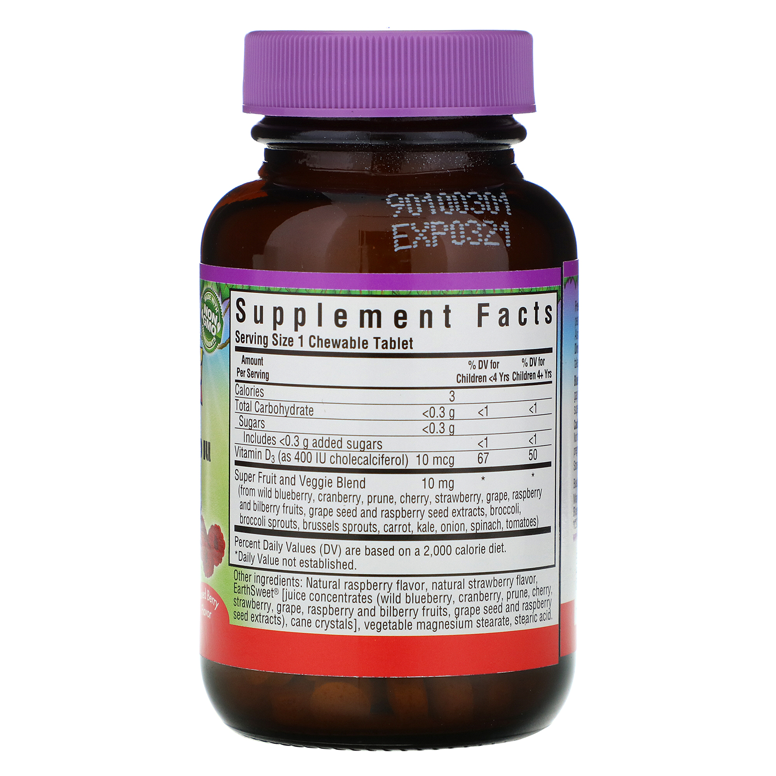 Bluebonnet Nutrition, Rainforest Animalz, Vitamin D3, Natural Mixed Berry Flavor, 400 IU, 90 Chewable Tablets - Imagem 2