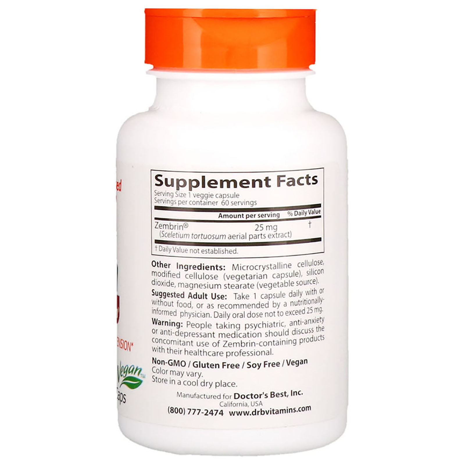 Doctor's Best, Calmante com Zembrin, 25 mg, 60 Cápsulas Vegetais - Imagem 2