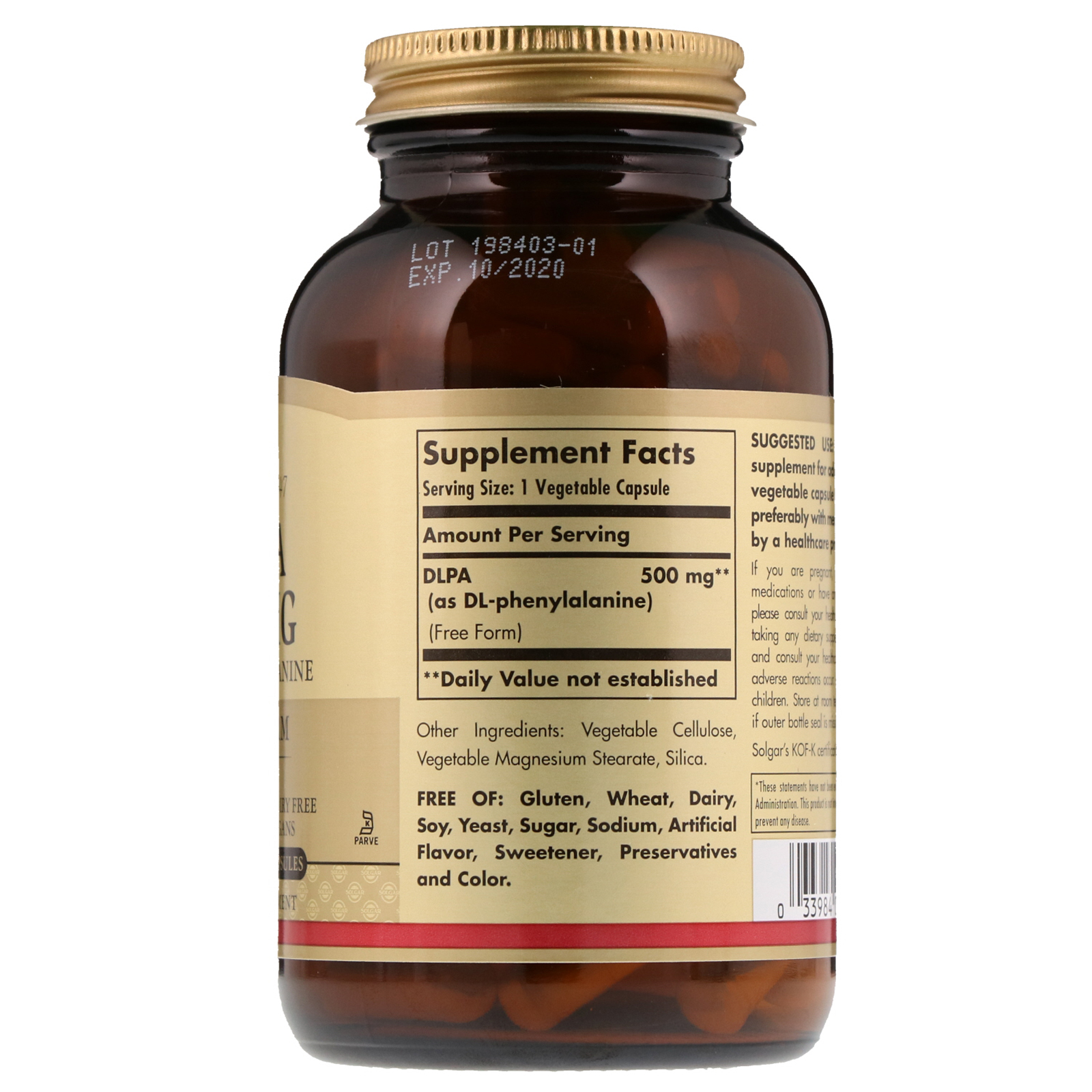 Solgar, DLPA, Forma Livre, 500 mg, 100 Cápsulas Vegetais - Imagem 2