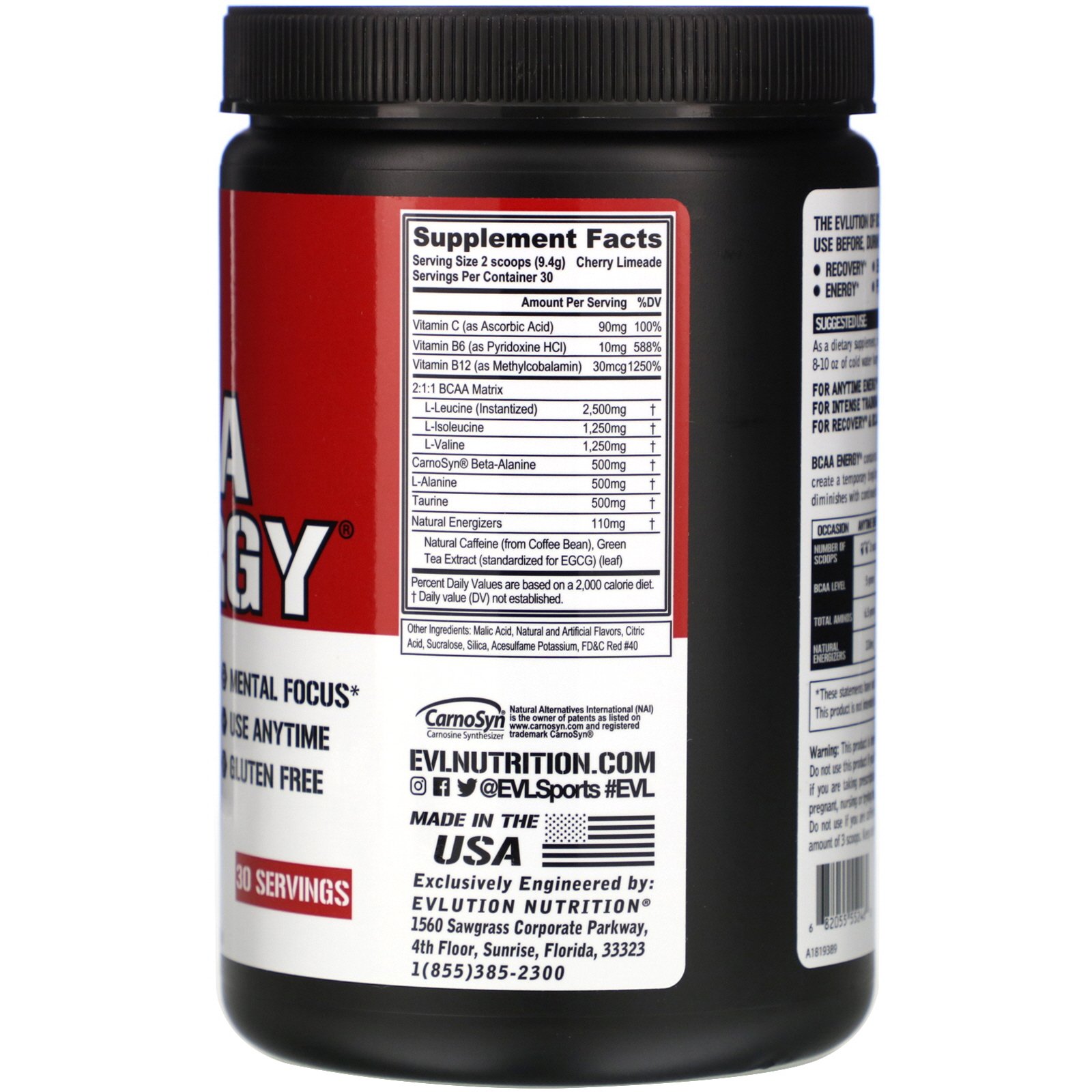EVLution Nutrition, BCAA Energy, Cherry Limeade, 282 g (9,95 oz) - Imagem 2