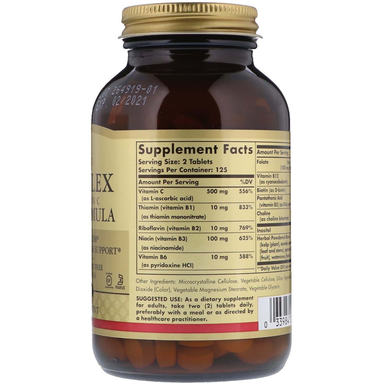 Solgar, B-Complex com Vitamina C Stress Formula, 250 Comprimidos - Imagem 2