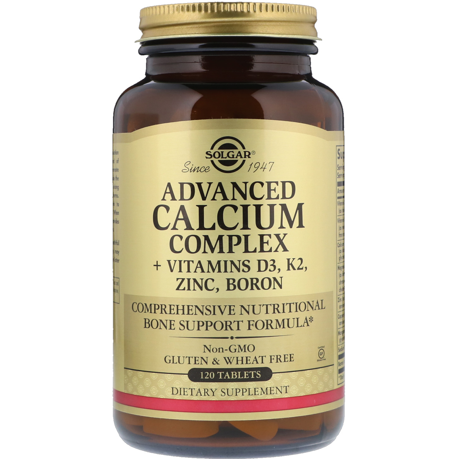 Solgar, Advanced Calcium Complex + Vitaminas D3, K2, Zinco, Boro, 120 comprimidos