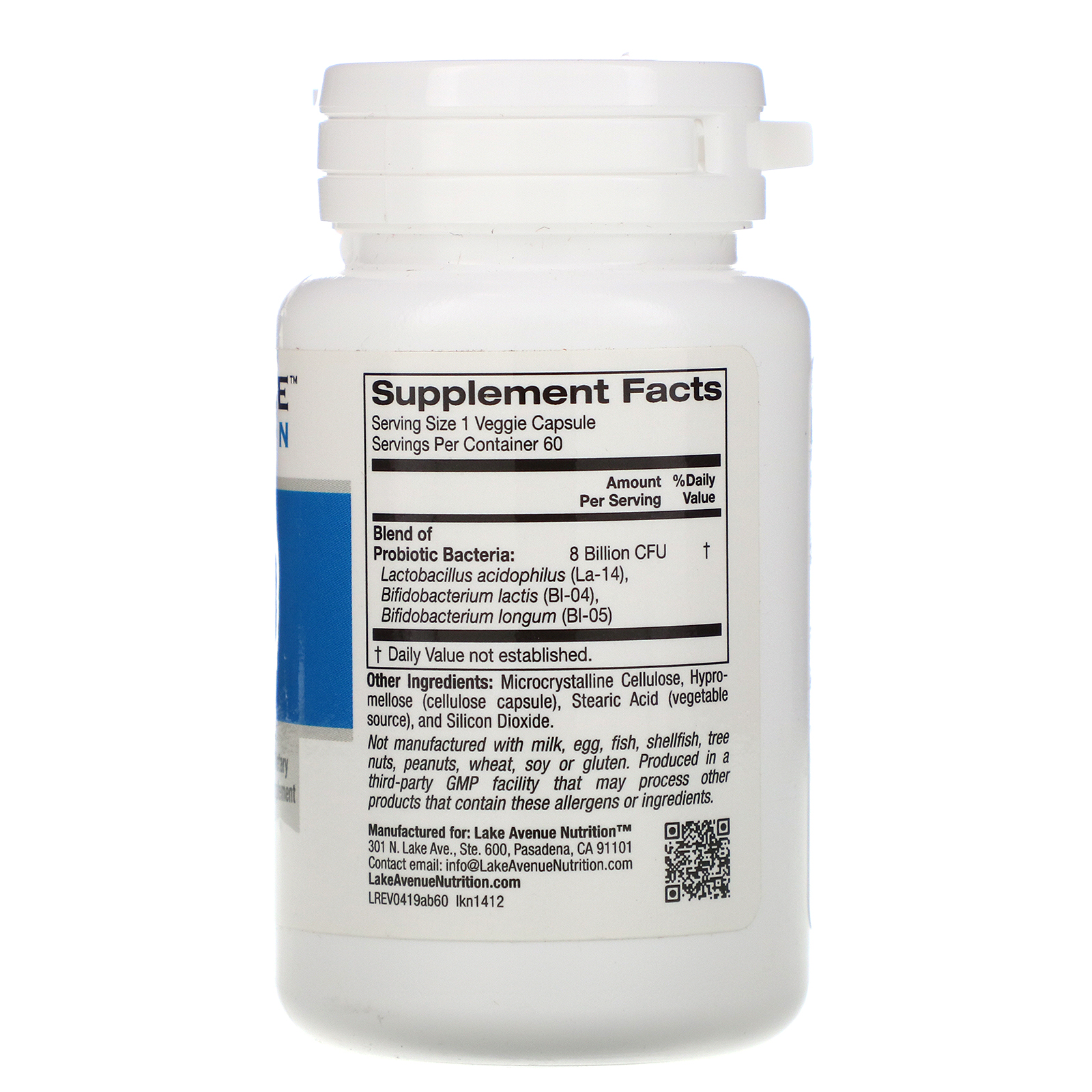 Lake Avenue Nutrition, Acidophilus & Bifidus, Probiotic Blend, 8 Billion CFU, 60 Veggie Capsules - Imagem 2