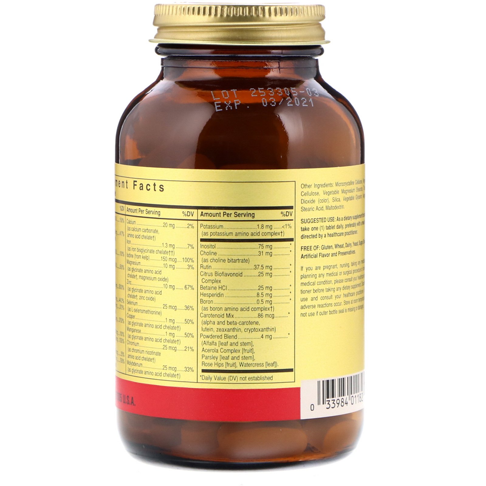 Solgar, Formula V, VM-75, Várias Vitaminas com Minerais Quelatados, 90 Comprimidos - Imagem 2