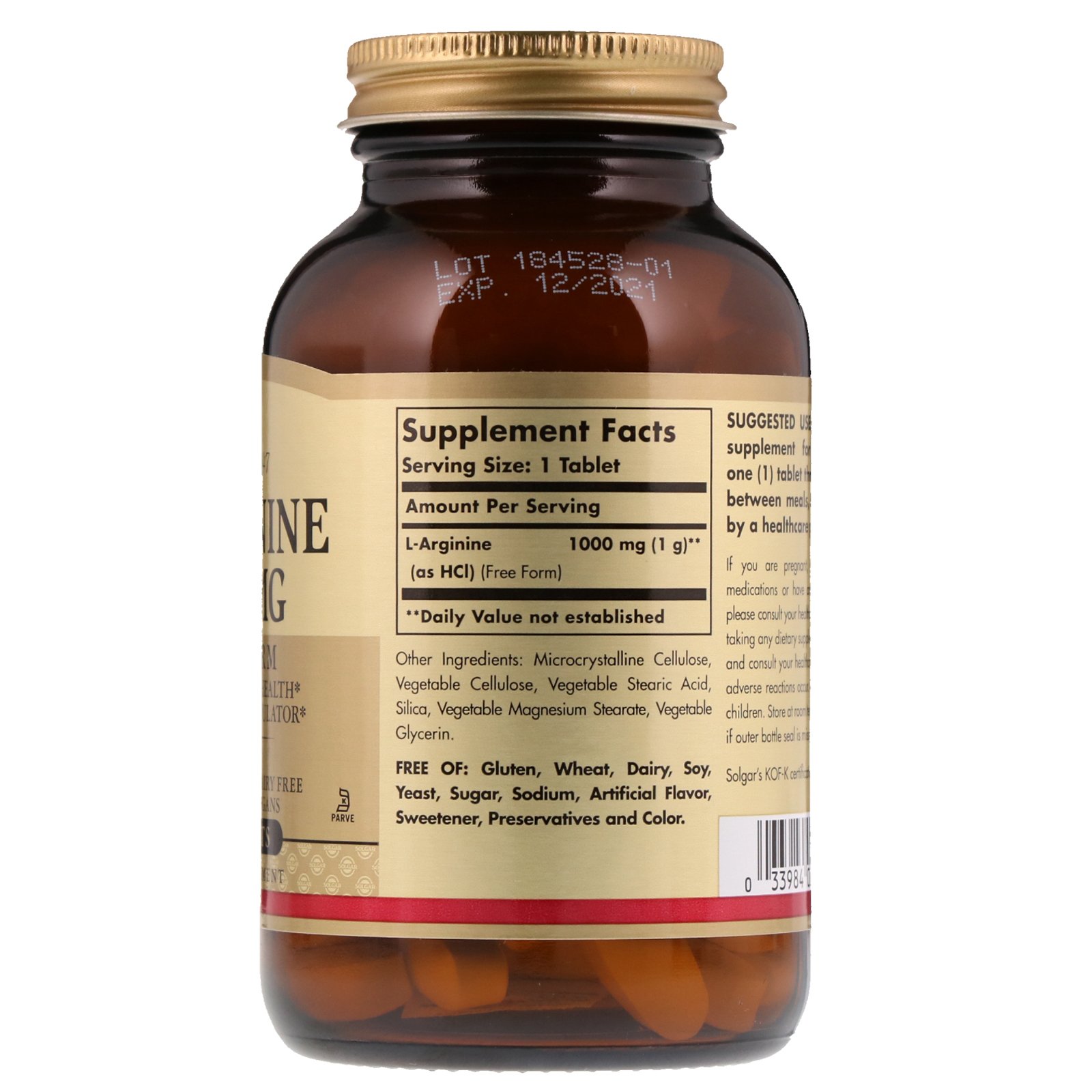 Solgar, L-arginina, 1000 mg, 90 Comprimidos - Imagem 2