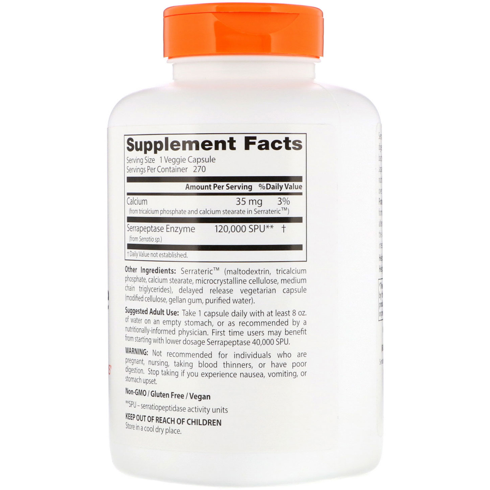 Doctor's Best, Serrapeptase de Alta Potência, 120.000 SPU, 270 Cápsulas Vegetais - Imagem 2