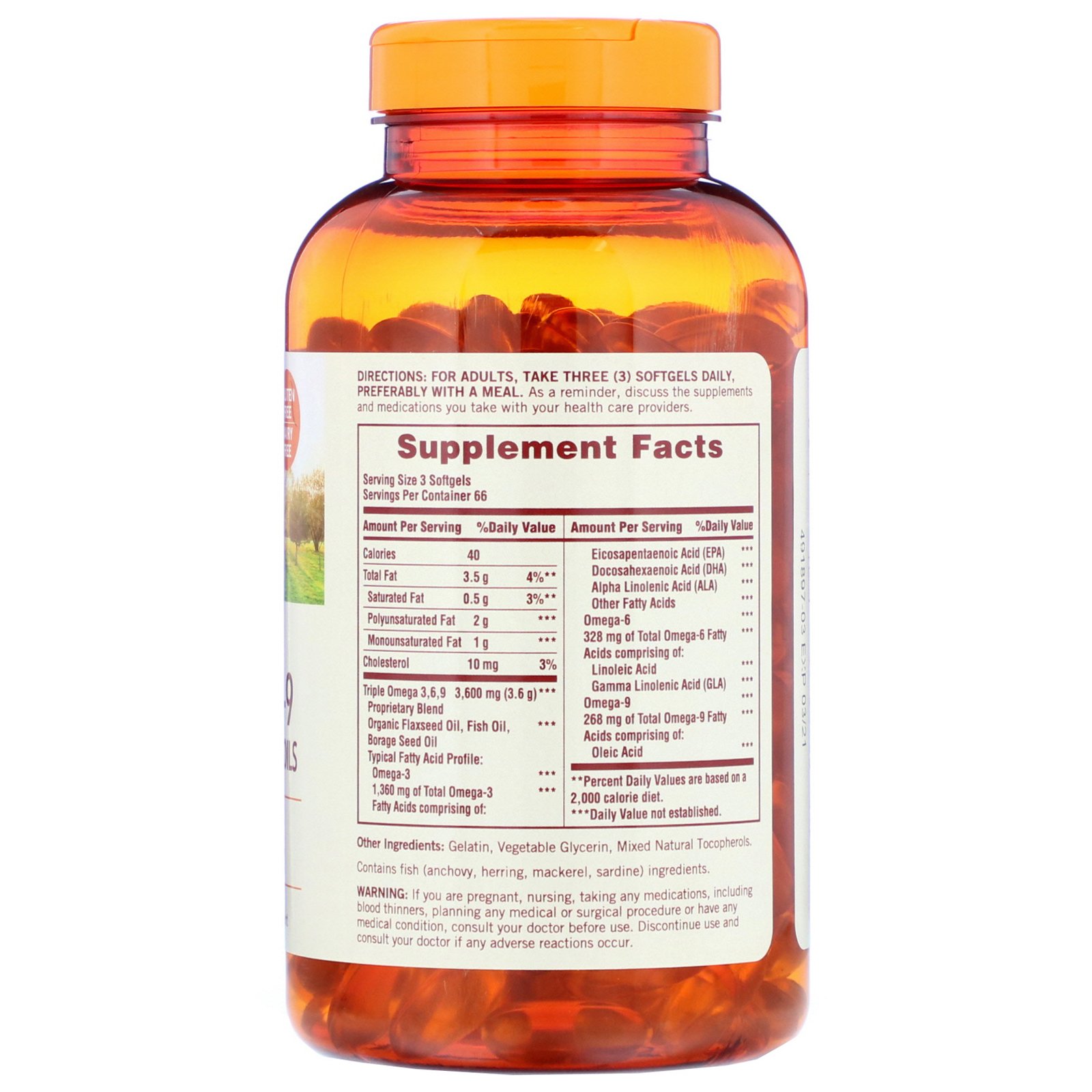 Sundown Naturals, Ômega 3-6-9 Óleo de Linhaça, Peixe e Óleos de Borragem, 200 Cápsulas Softgel - Imagem 2
