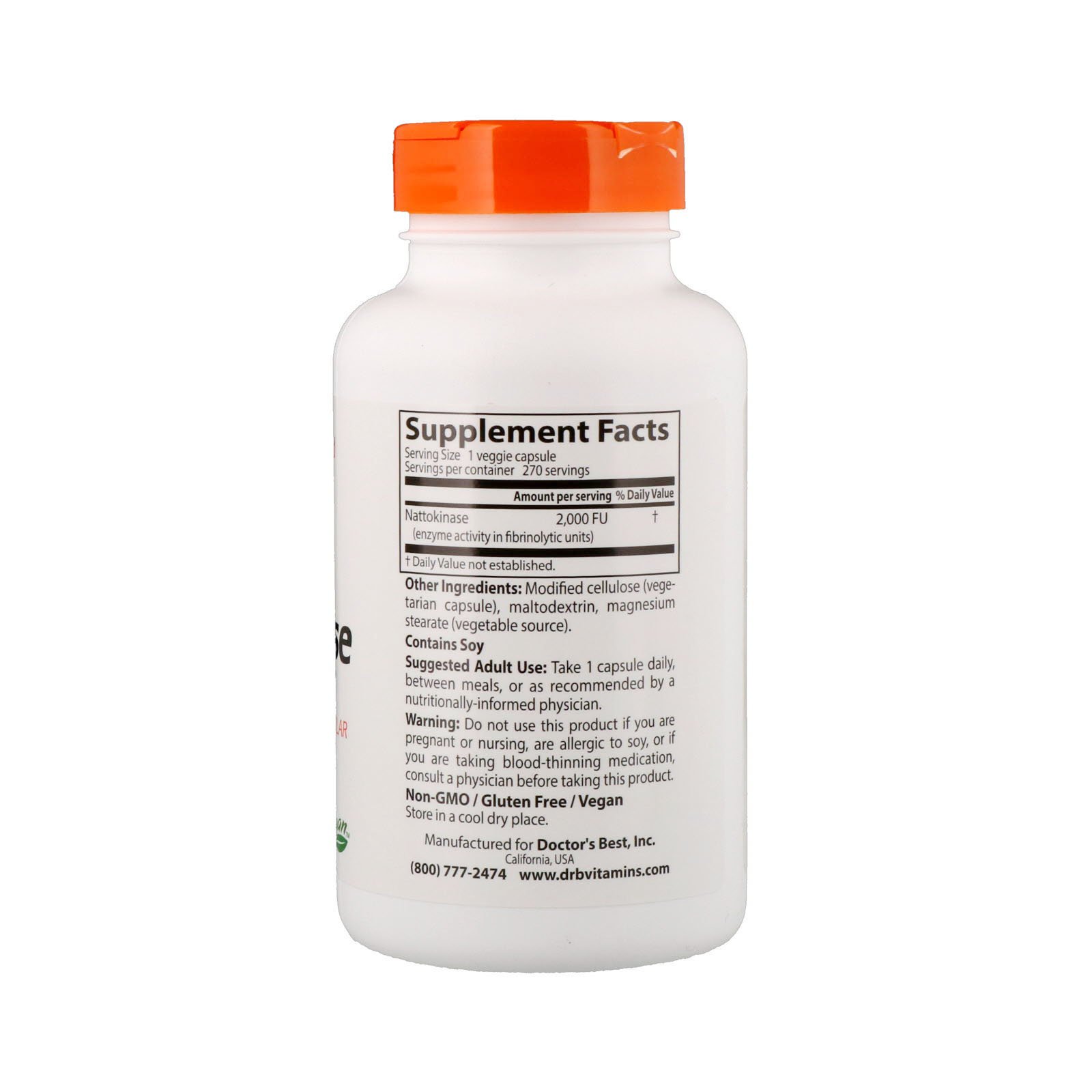 Doctor's Best, Best Nattokinase, 2.000 FU, 270 Cápsulas Vegetais - Imagem 2