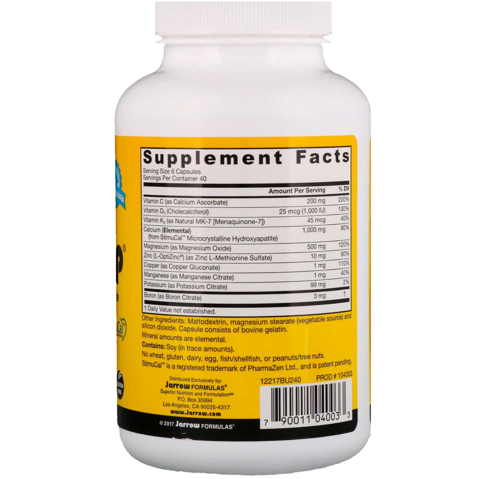 Jarrow Formulas, Bone-Up, 240 Capsules - Imagem 2