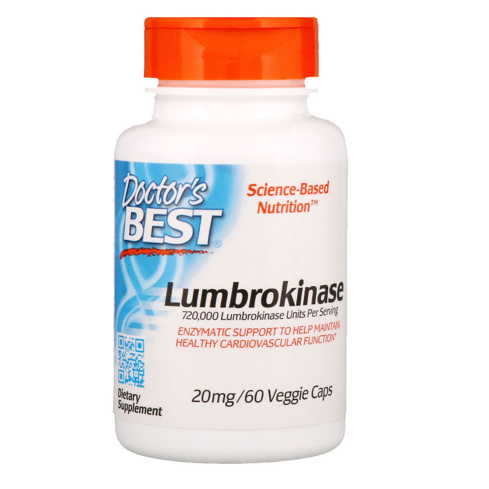 Doctor's Best, A Melhor Lumbroquinase, 20 mg, 60 Cápsulas