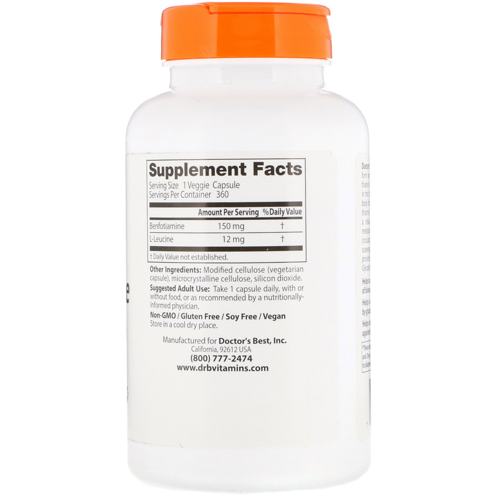 Doctor's Best, Benfotiamina, 150 mg, 360 Cápsulas Vegetais - Imagem 2