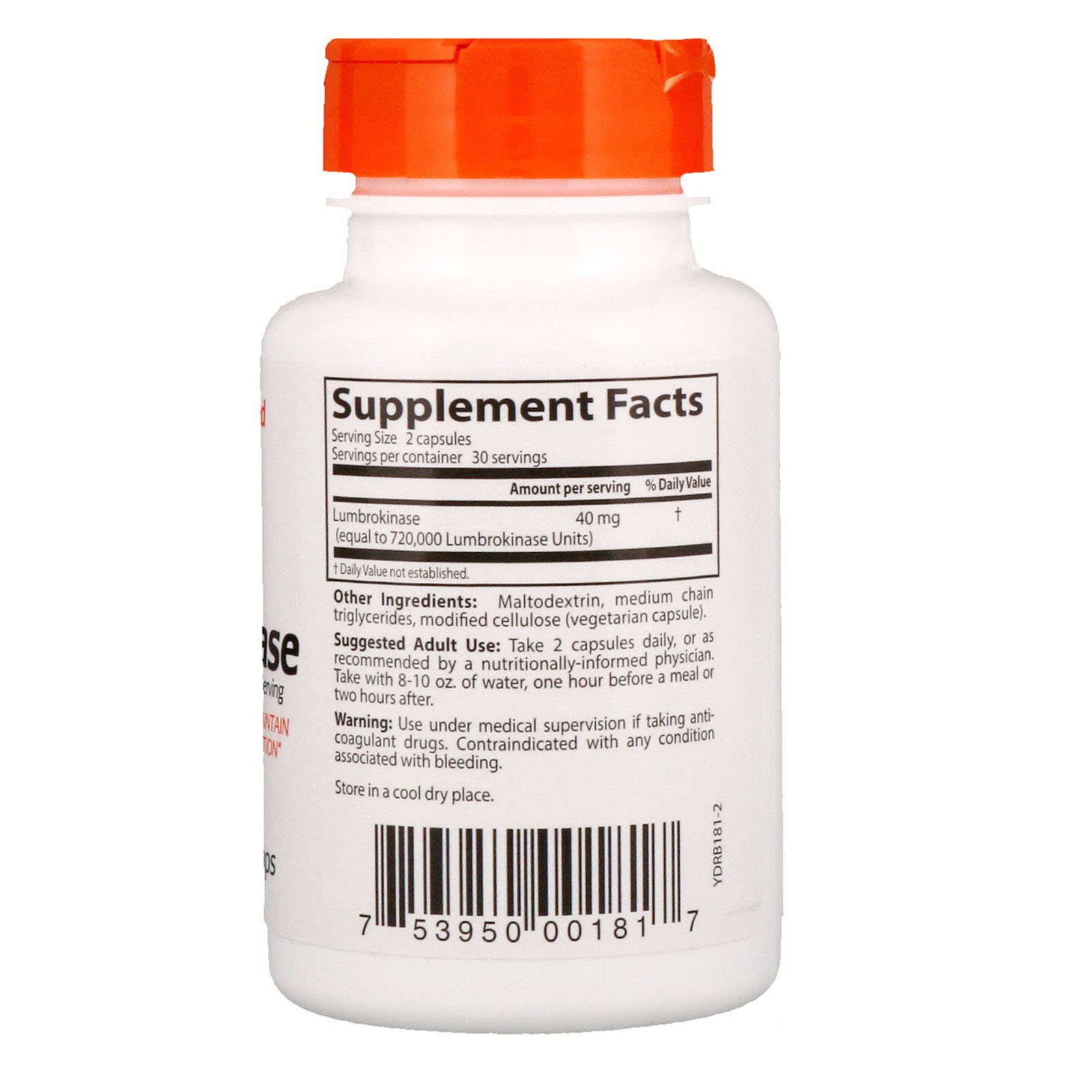 Doctor's Best, A Melhor Lumbroquinase, 20 mg, 60 Cápsulas - Imagem 2