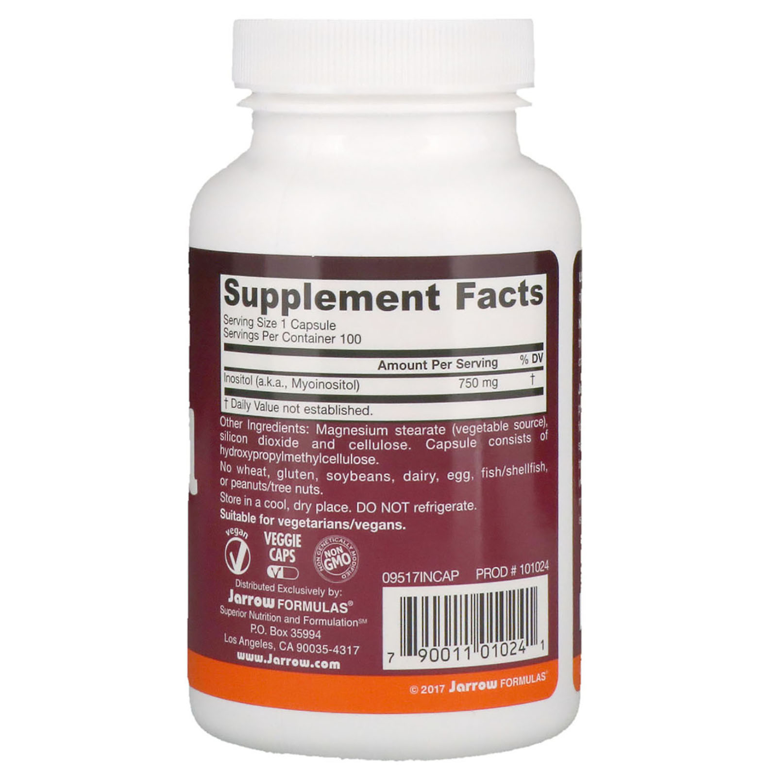 Jarrow Formulas, Inositol, 750 mg, 100 Cápsulas Vegetais - Imagem 2