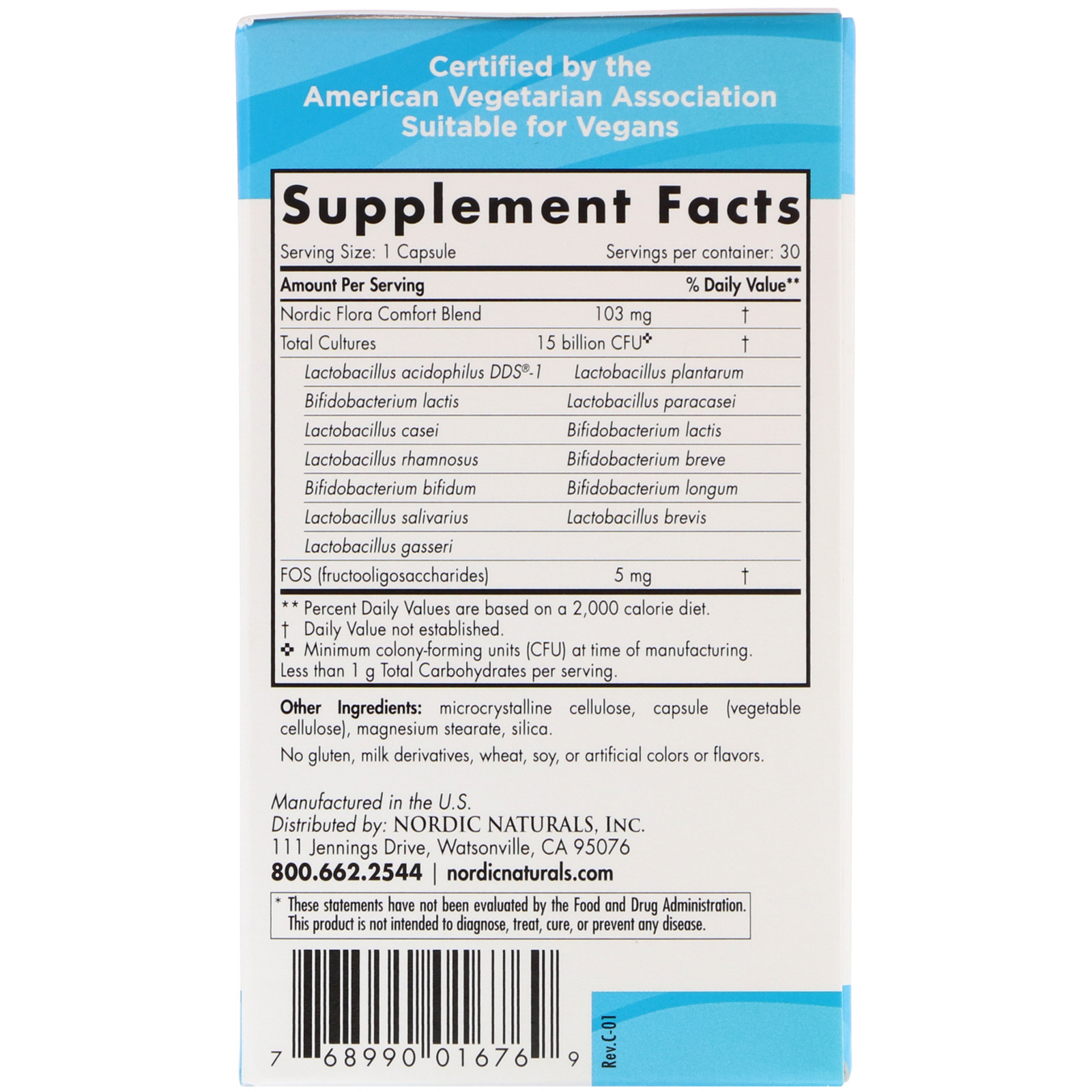 Nordic Naturals, Nordic Flora Probiotic, Comfort, 15 Billion CFU, 30 Capsules - Imagem 2