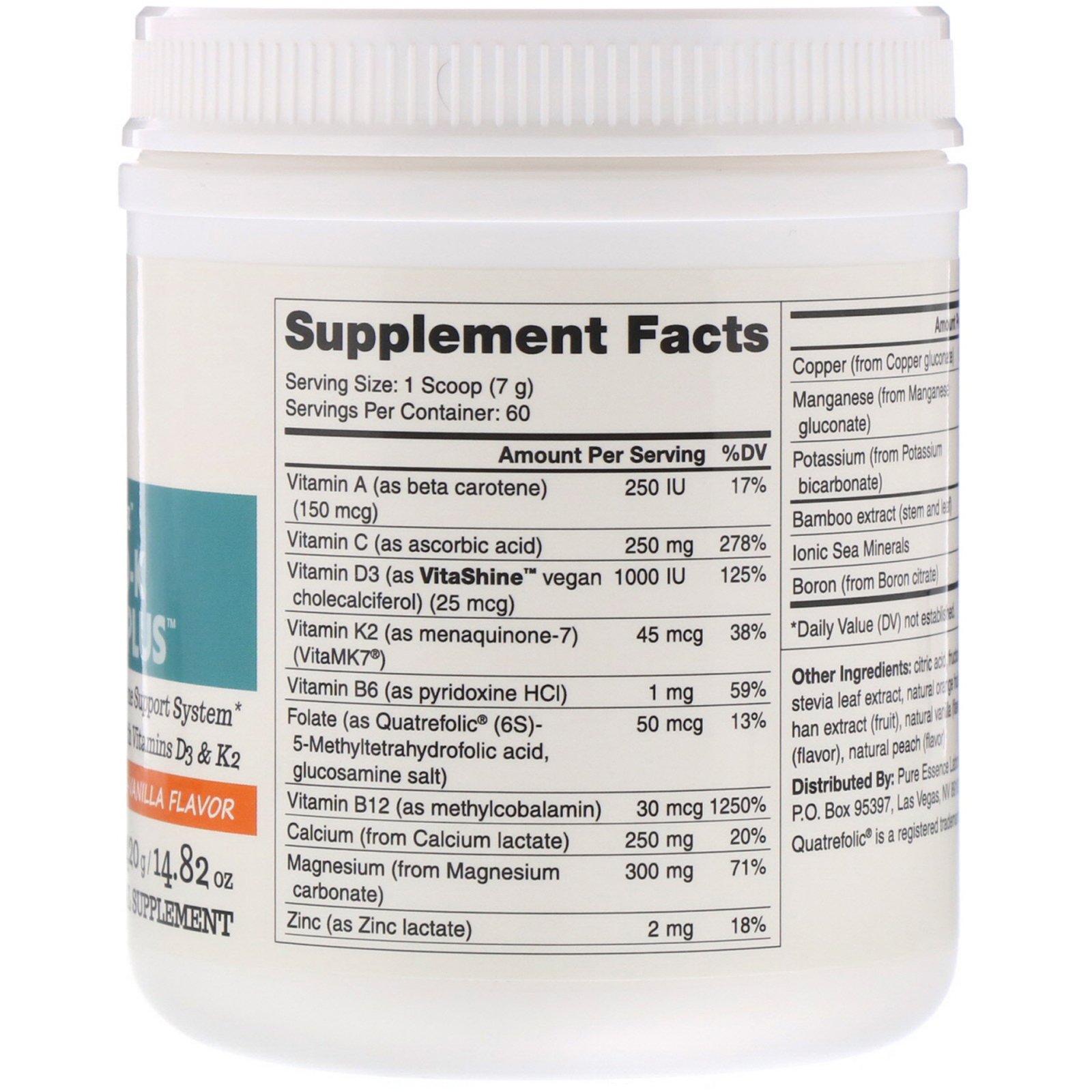 Pure Essence, Ionic-Fizz Super D-K Calcium Plus, Laranja e Baunilha, 14,82 oz (420 g) - Imagem 2