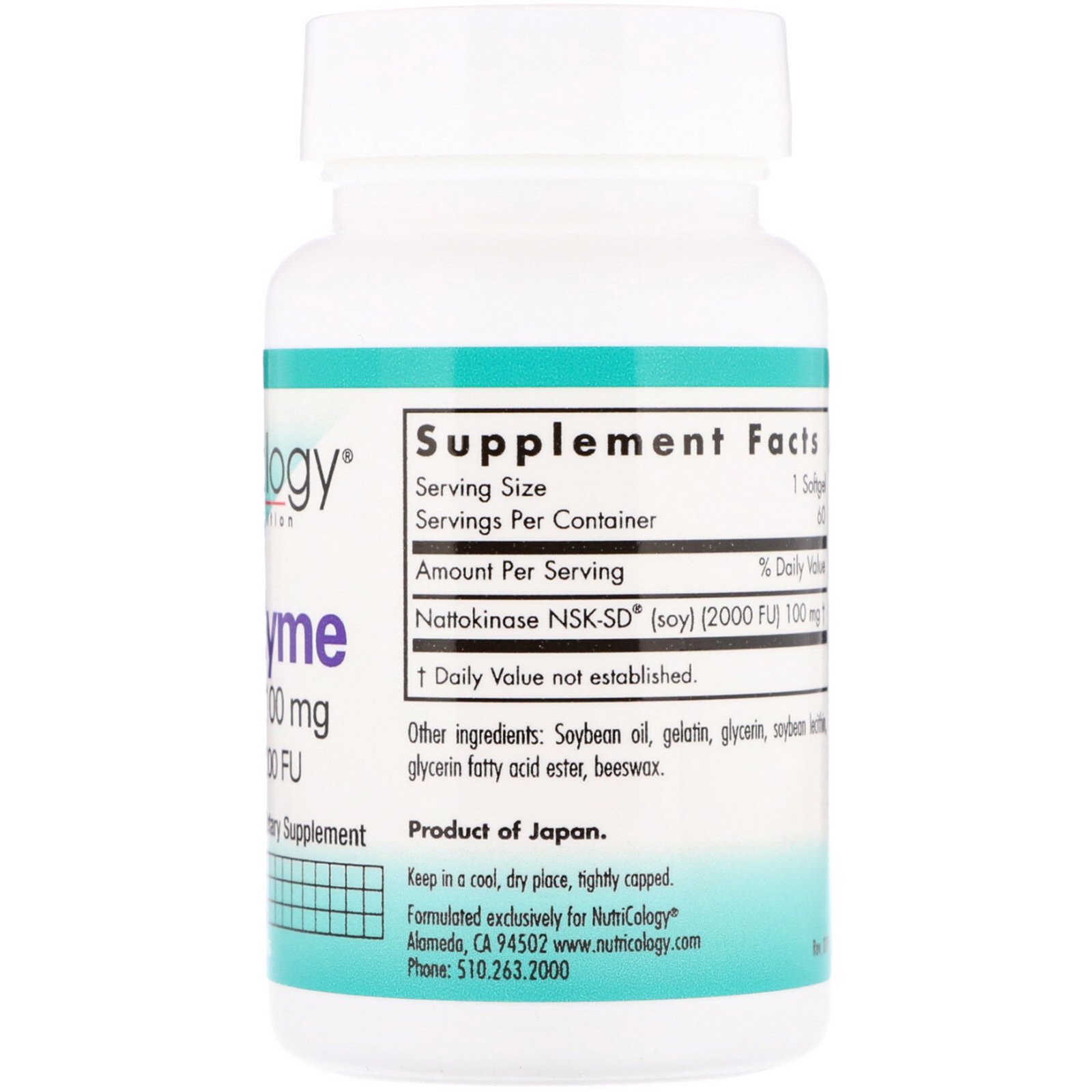 Nutricology, NattoZyme, 100 mg, 60 Cápsulas Softgel - Imagem 2