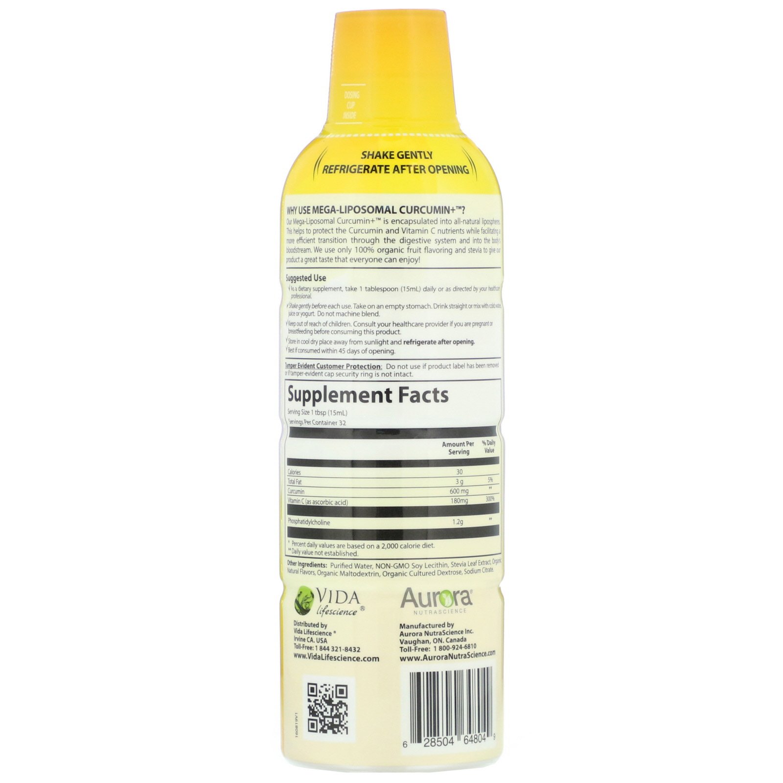 Aurora Nutrascience, Mega-Liposomal Curcumin+, Organic Fruit Flavor, 600 mg, 16 fl oz (480 ml) - Imagem 2