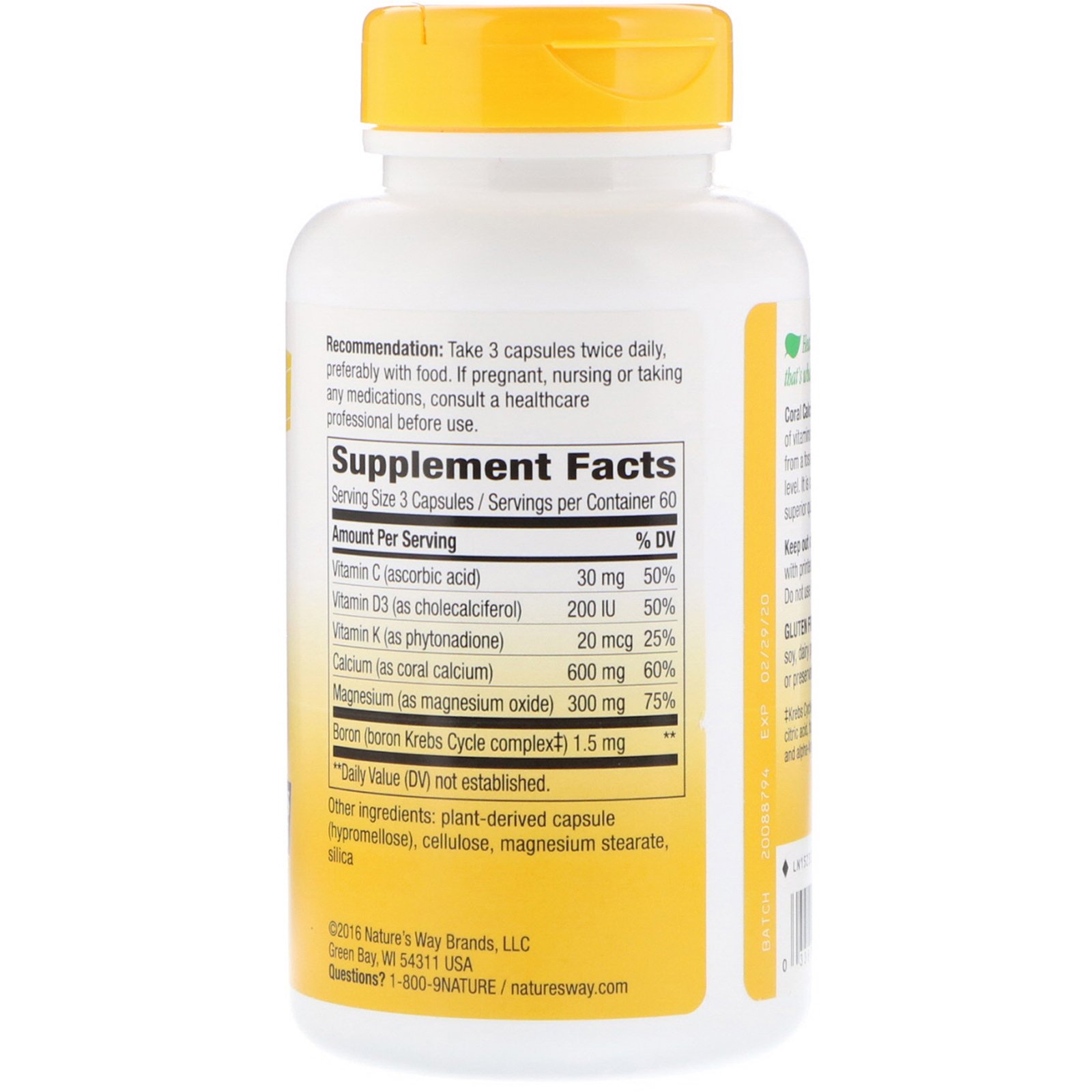 Nature's Way, Coral Calcium, 600 mg, 180 Capsules - Imagem 2