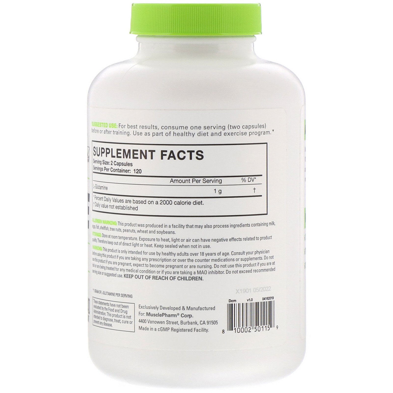 MusclePharm, Essentials, Glutamine, 240 Capsules - Imagem 2