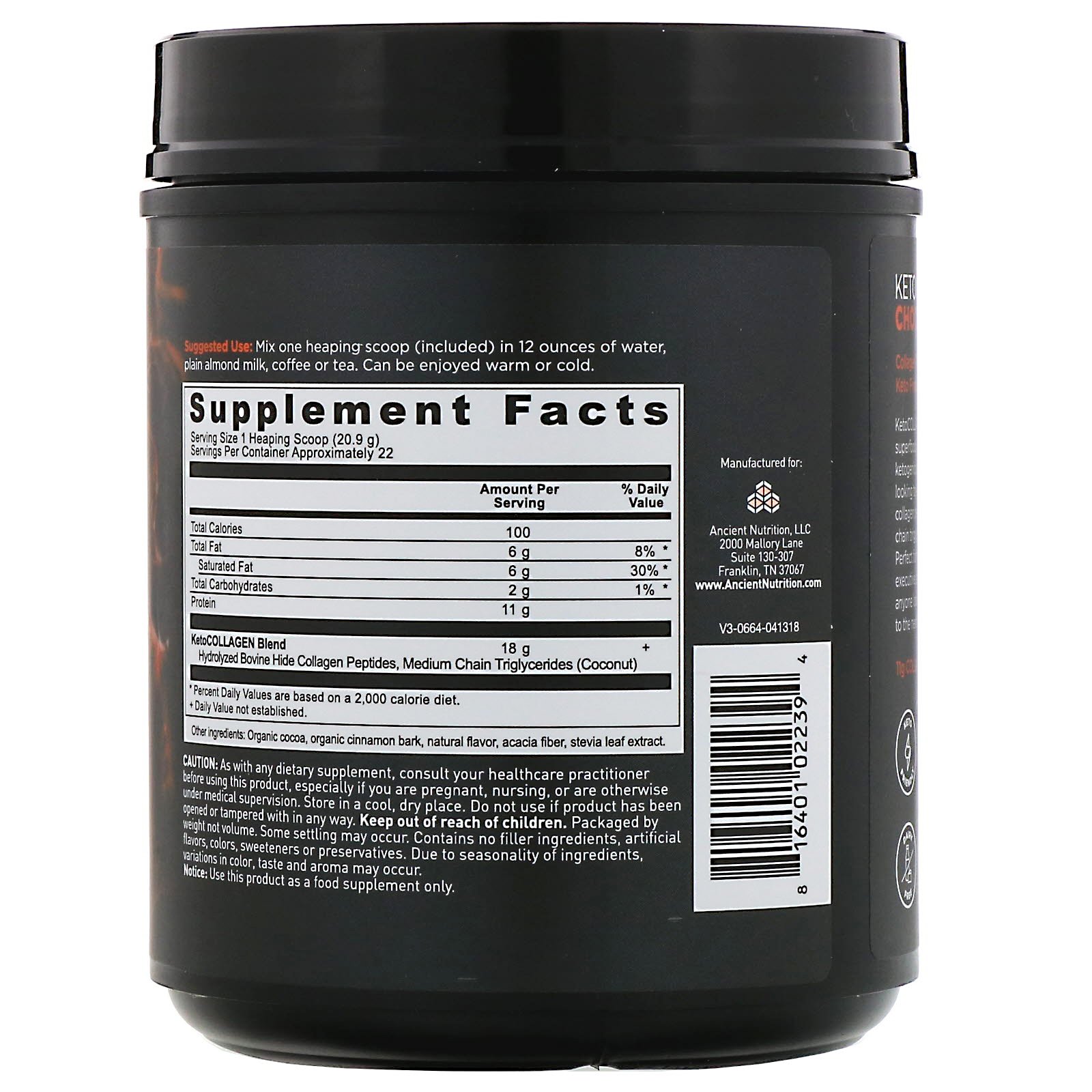 Dr. Axe / Ancient Nutrition, Keto Collagen, Collagen Protein + Coconut MCTs, Chocolate, 1.03 lb (460 g) - Imagem 2