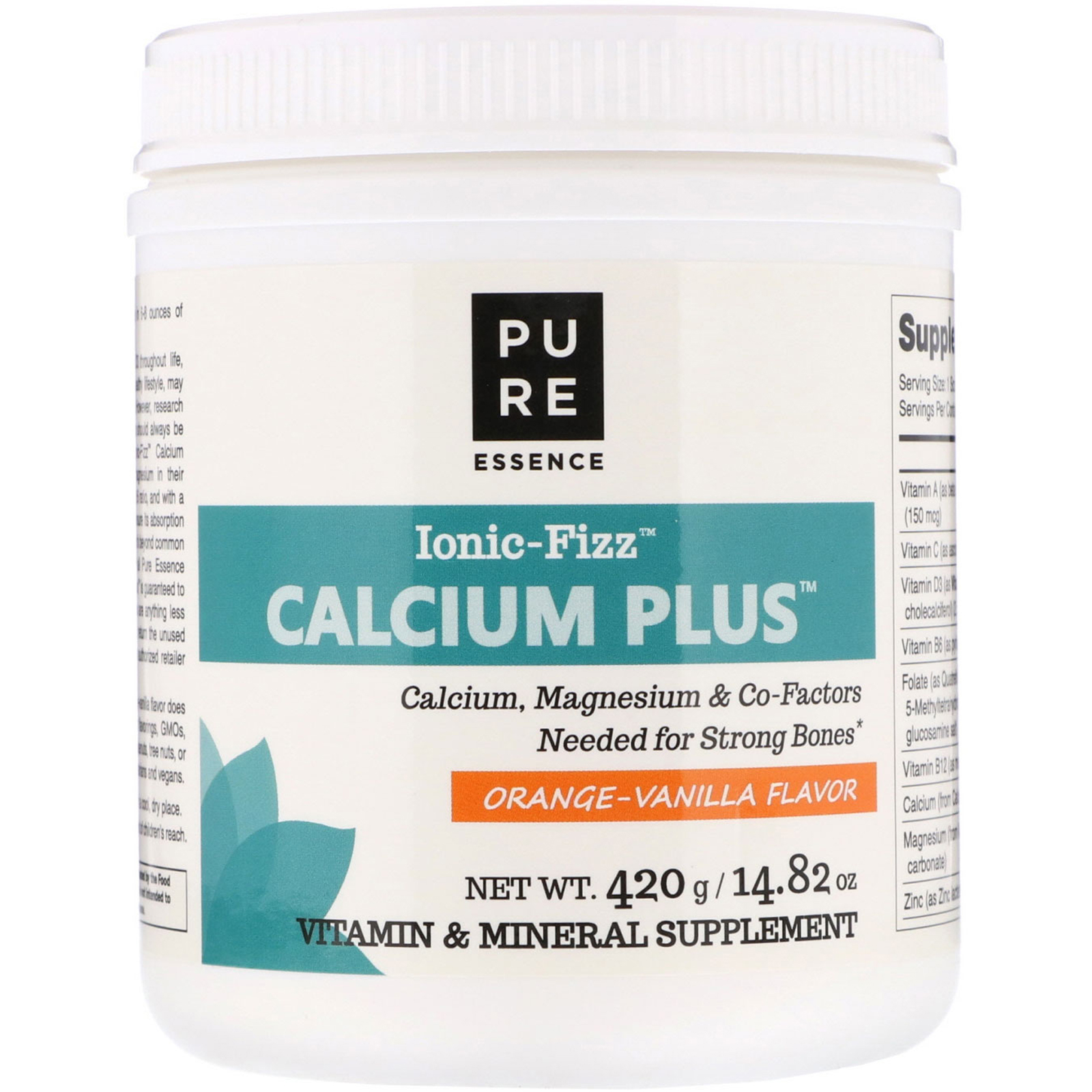 Pure Essence, Ionic-Fizz Calcium Plus, Sabor Laranja e Baunilha, 14,82 oz (420 g)