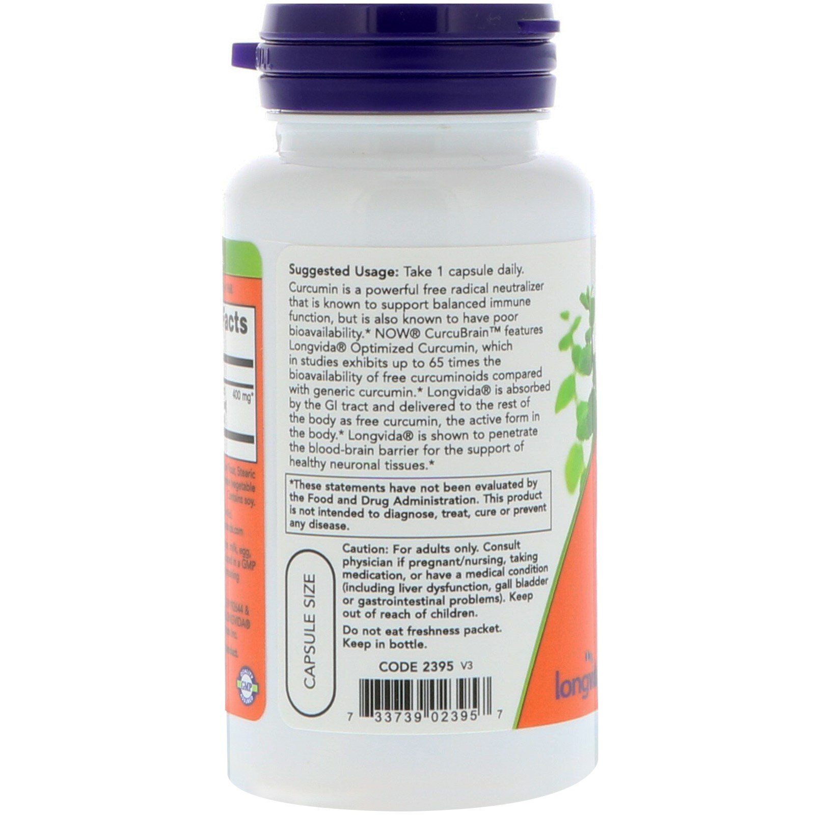 Now Foods, CurcuBrain, Suporte Cognitivo, 400 mg, 50 Cápsulas Vegetais - Imagem 3