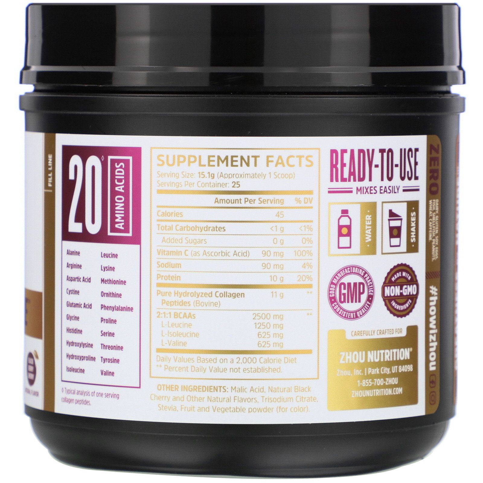 Zhou Nutrition, Collagen Active, Black Berry Cherry, 13.8 oz (378 g) - Imagem 2