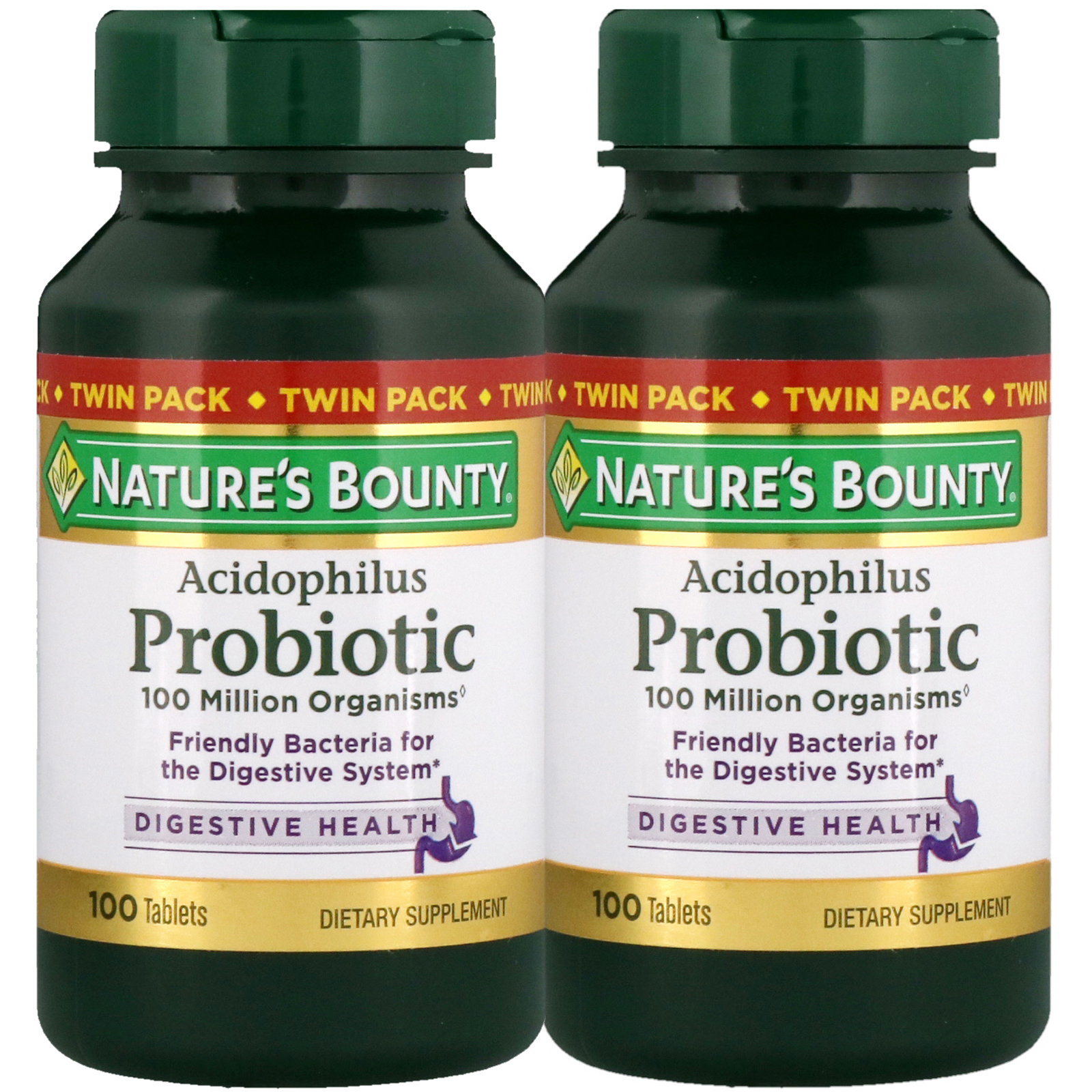 Nature's Bounty, Probiótico Acidophilus, Pacote duplo, 100 tabletes cada