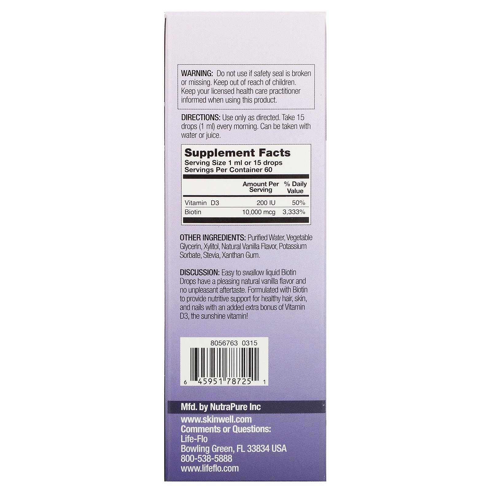 Life-flo, Biotin Drops, For Healthy Hair & Nails, Natural Vanilla Flavor, 10,000 mcg , 2 fl oz (60 ml) - Imagem 2