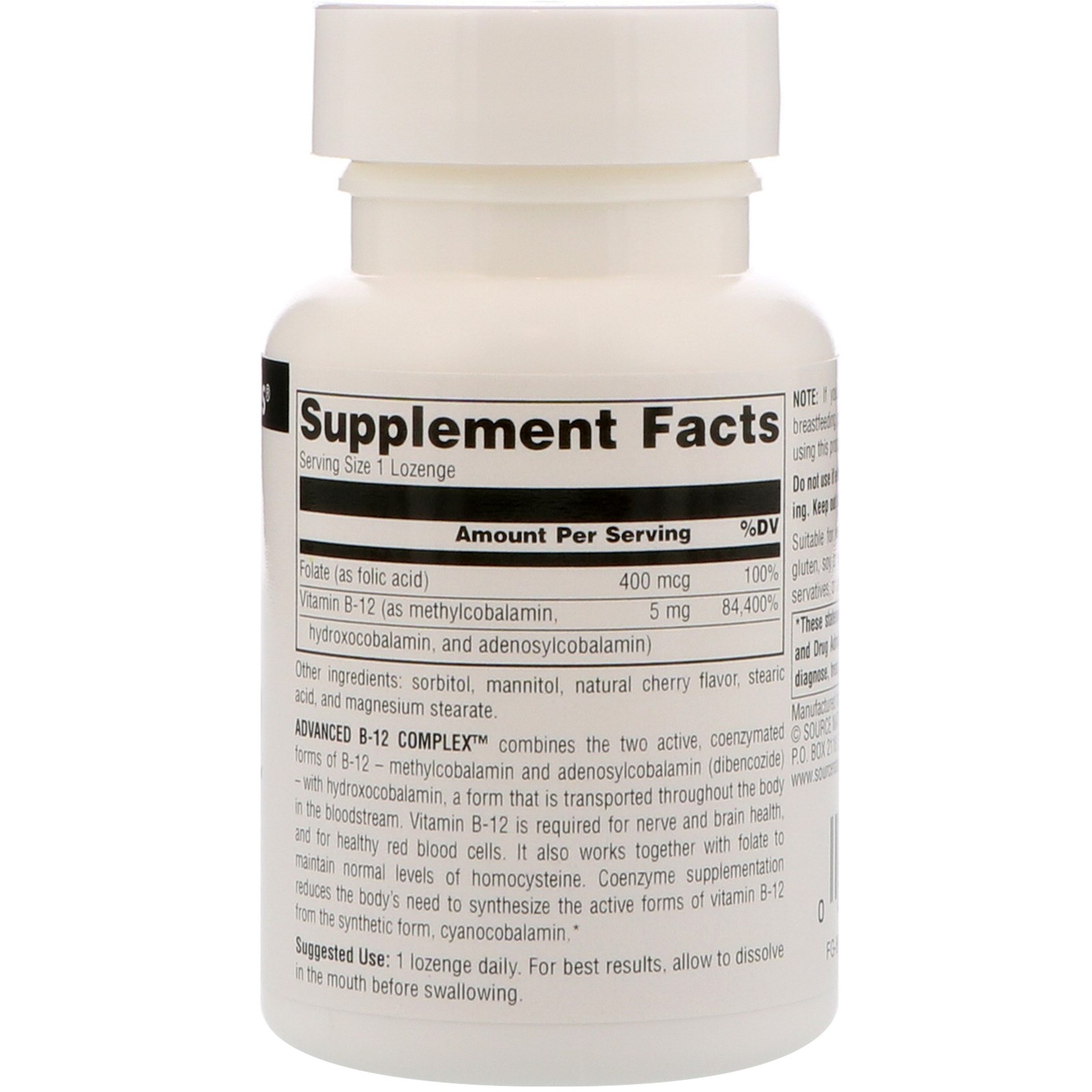 Source Naturals, Complexo Avançado de B-12, 5 mg, 60 Pastilhas - Imagem 2