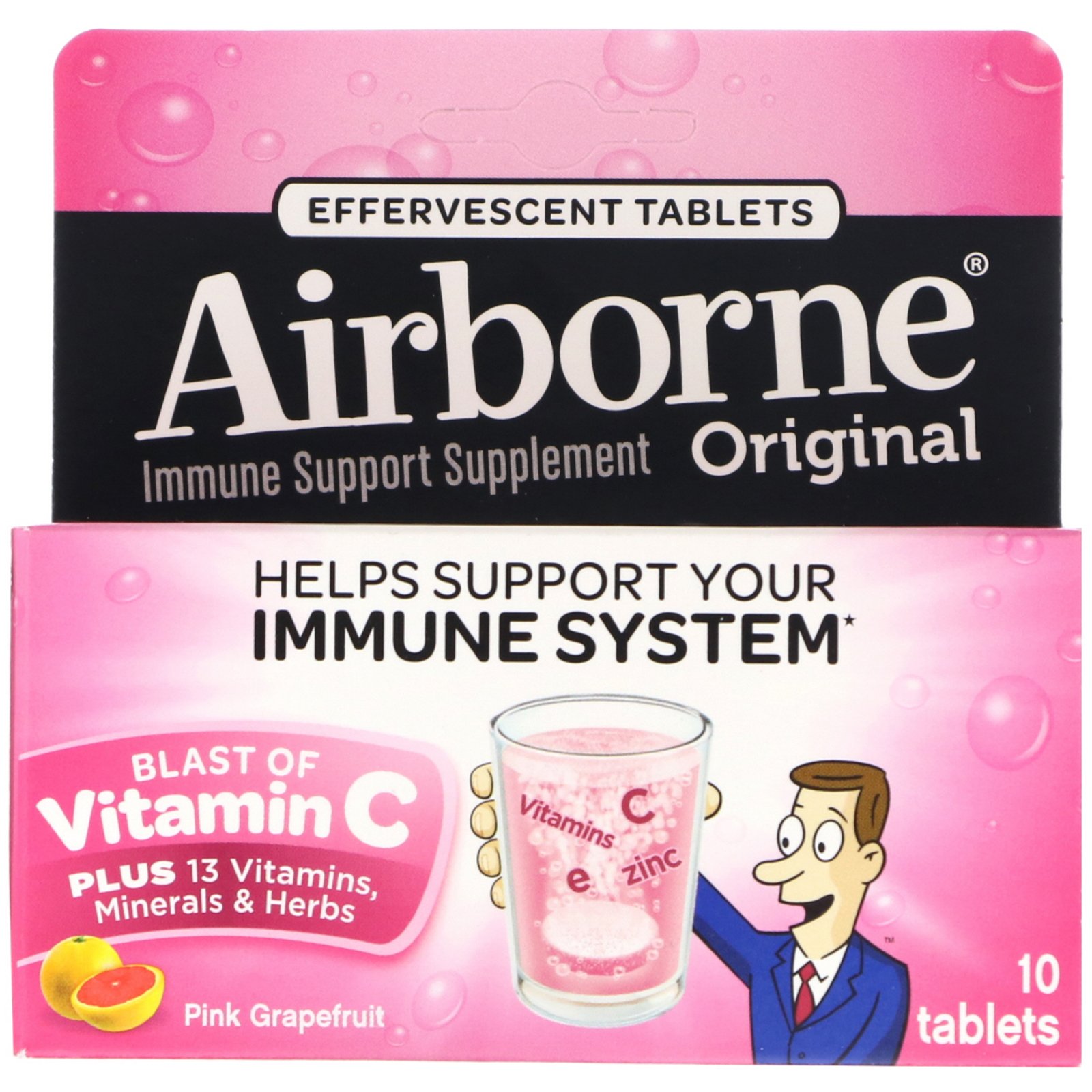 AirBorne, Explosão de Vitamina C, Toranja Rosa, 10 Comprimidos Efervescentes