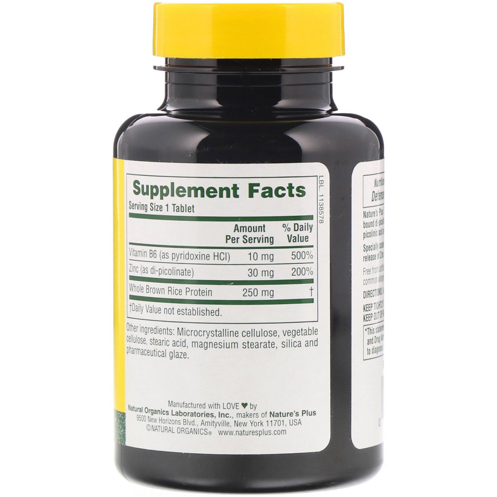 Nature's Plus, Picolinato de Zinco c/B6, 120 Comprimidos - Imagem 2
