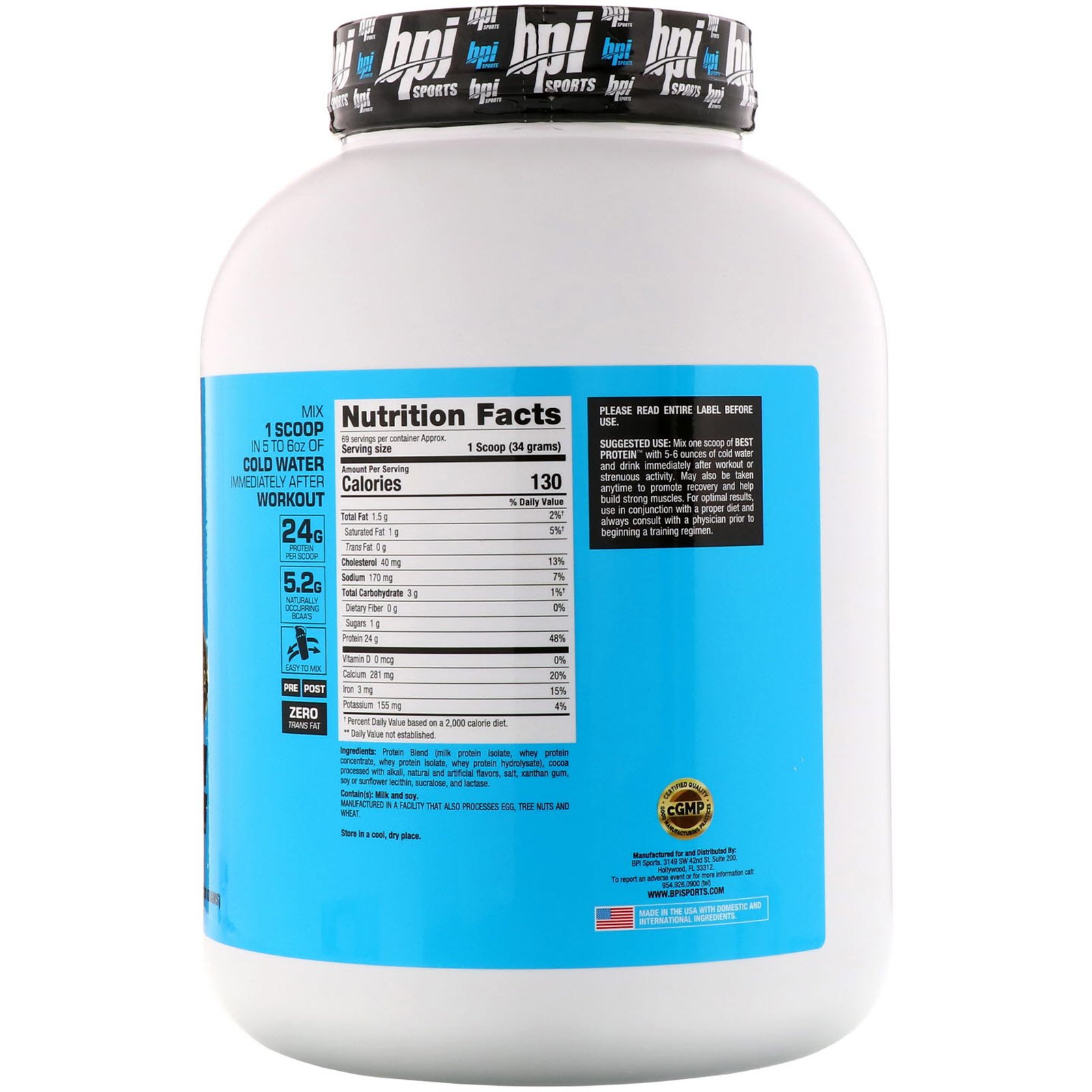 BPI Sports, Best Protein, Fórmula de Proteína 100% Avançada, Brownie de Chocolate, 5,1 lbs (2.329 g) - Imagem 2