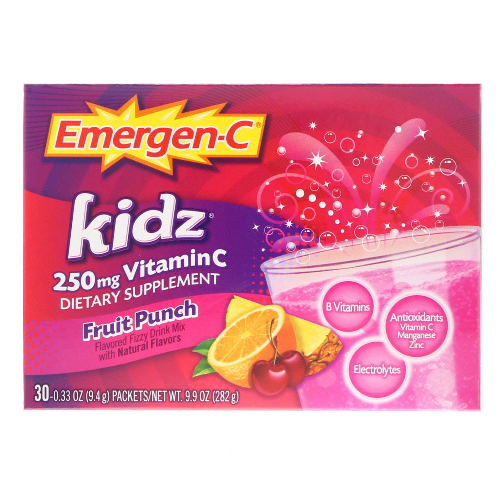 Emergen-C, Kidz, Ponche de Frutas, 30 Pacotes, 9,7 oz (276 g)