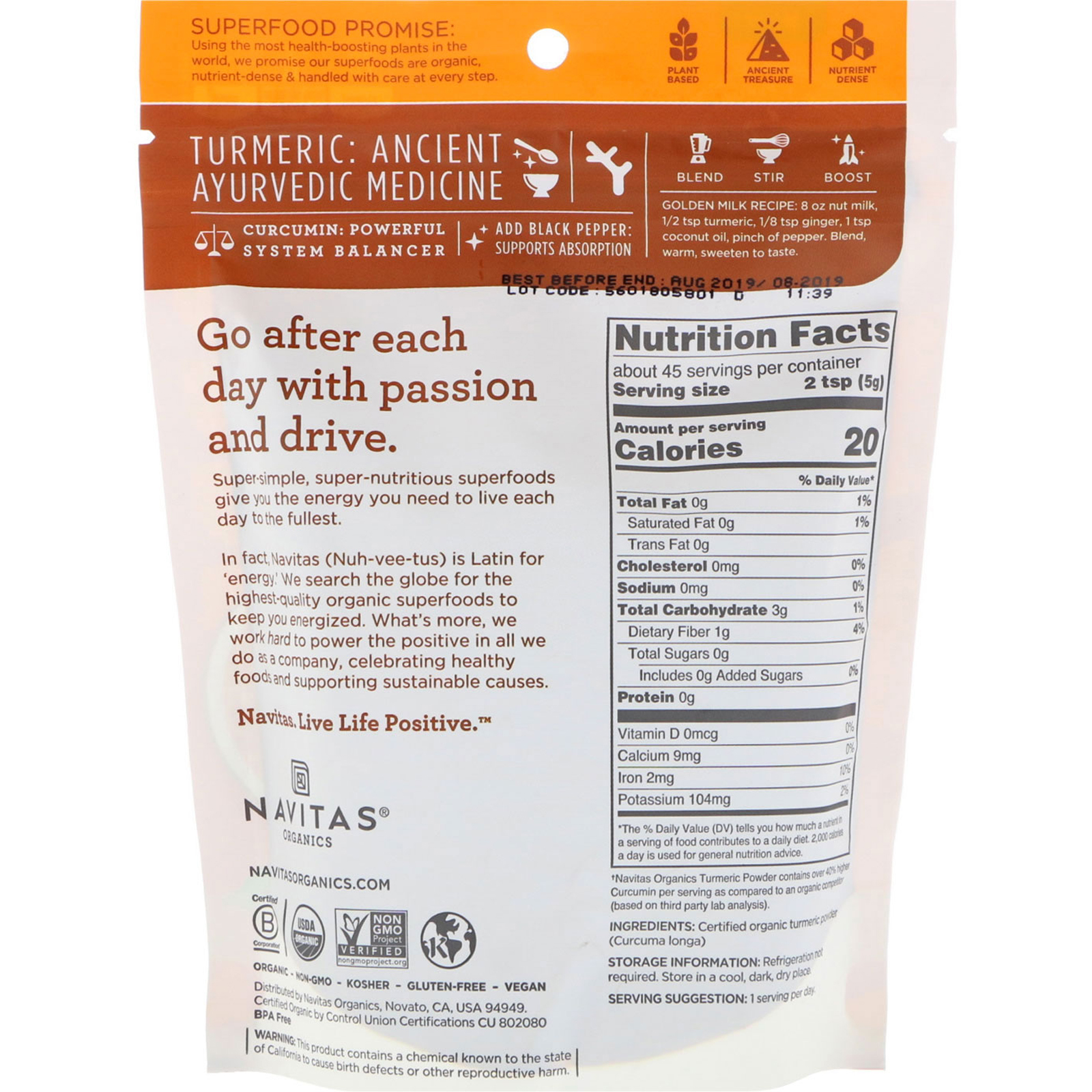 Navitas Organics, Açafrão Orgânico em Pó, 8 oz (224 g) - Imagem 2