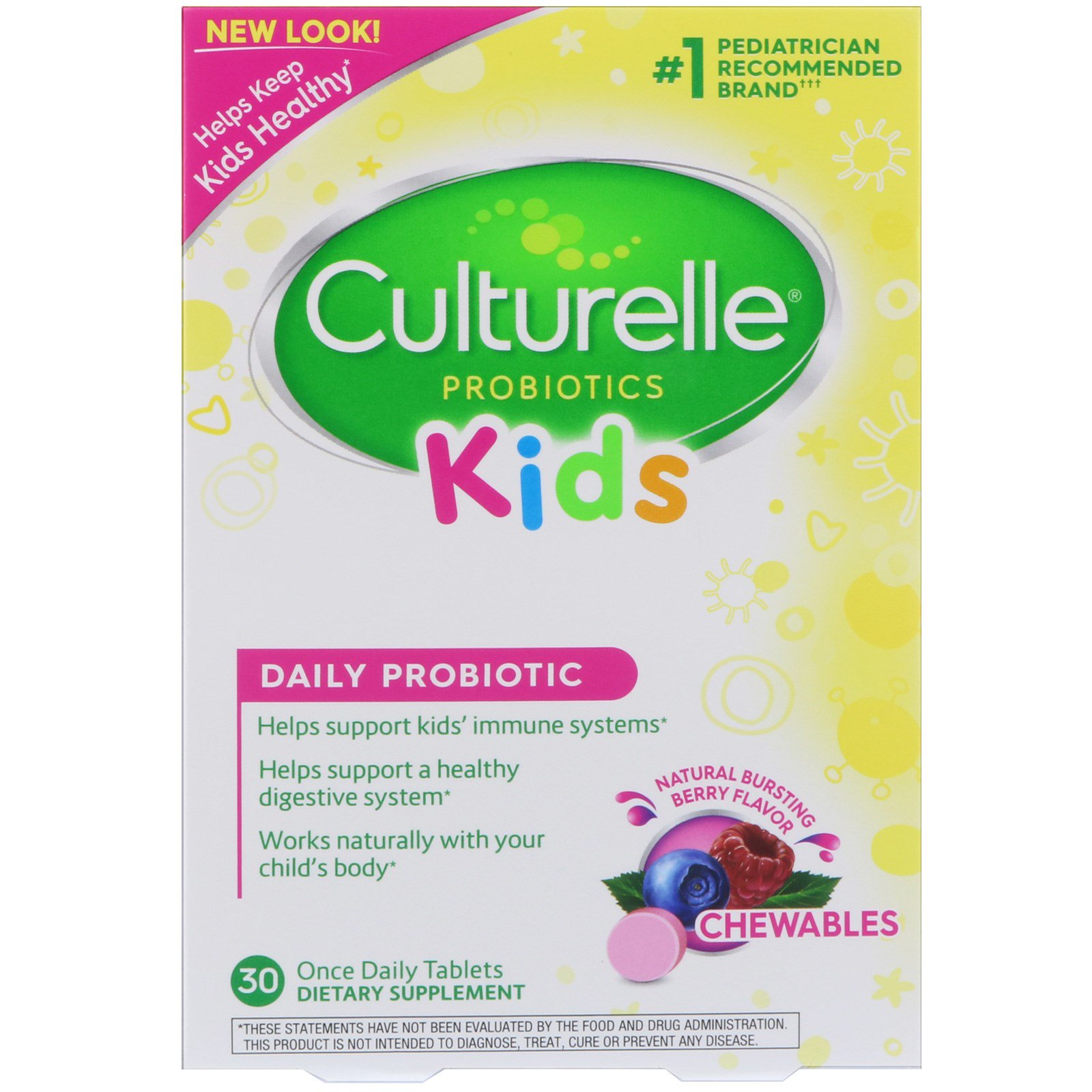 Culturelle, Probióticos Mastigáveis para Criança, Sabor Explosão de Bagas, 30 Comprimidos