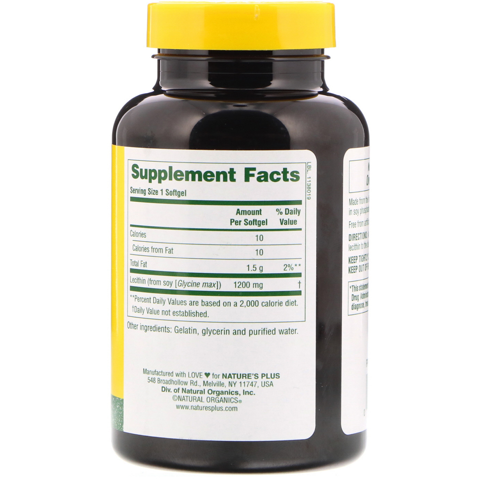 Nature's Plus, Lecitina, 1.200 mg, 90 Cápsulas Softgel - Imagem 2