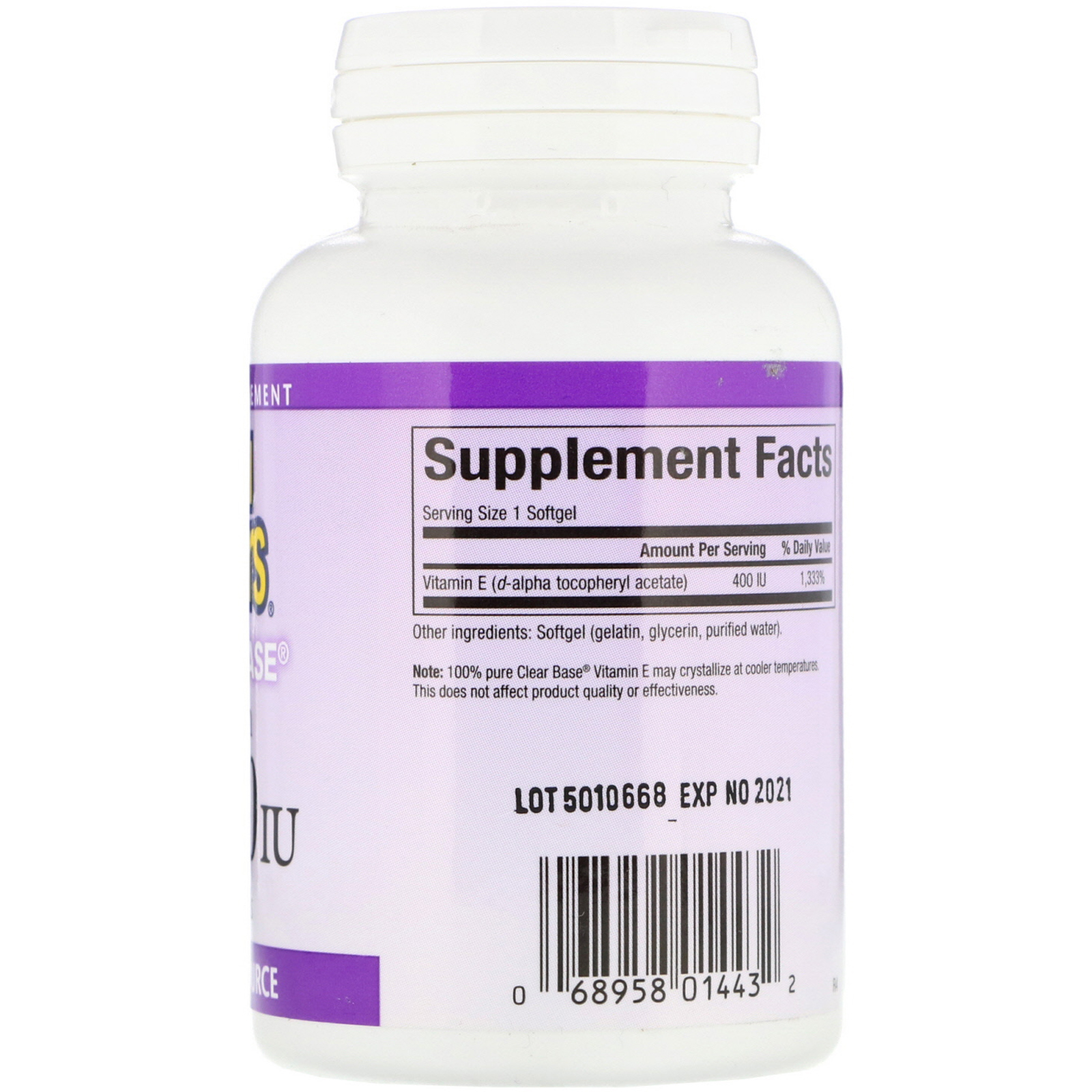 Natural Factors, Clear Base Vitamin E, 400 IU, 60 Softgels - Imagem 2