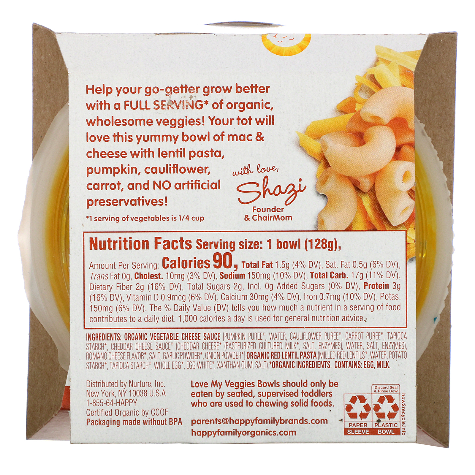 Happy Family Organics, Organics Happy Tot, Tigela de Vegetais Deliciosos, Macarrão com Queijo, 4,5 oz (128 g) - Imagem 2