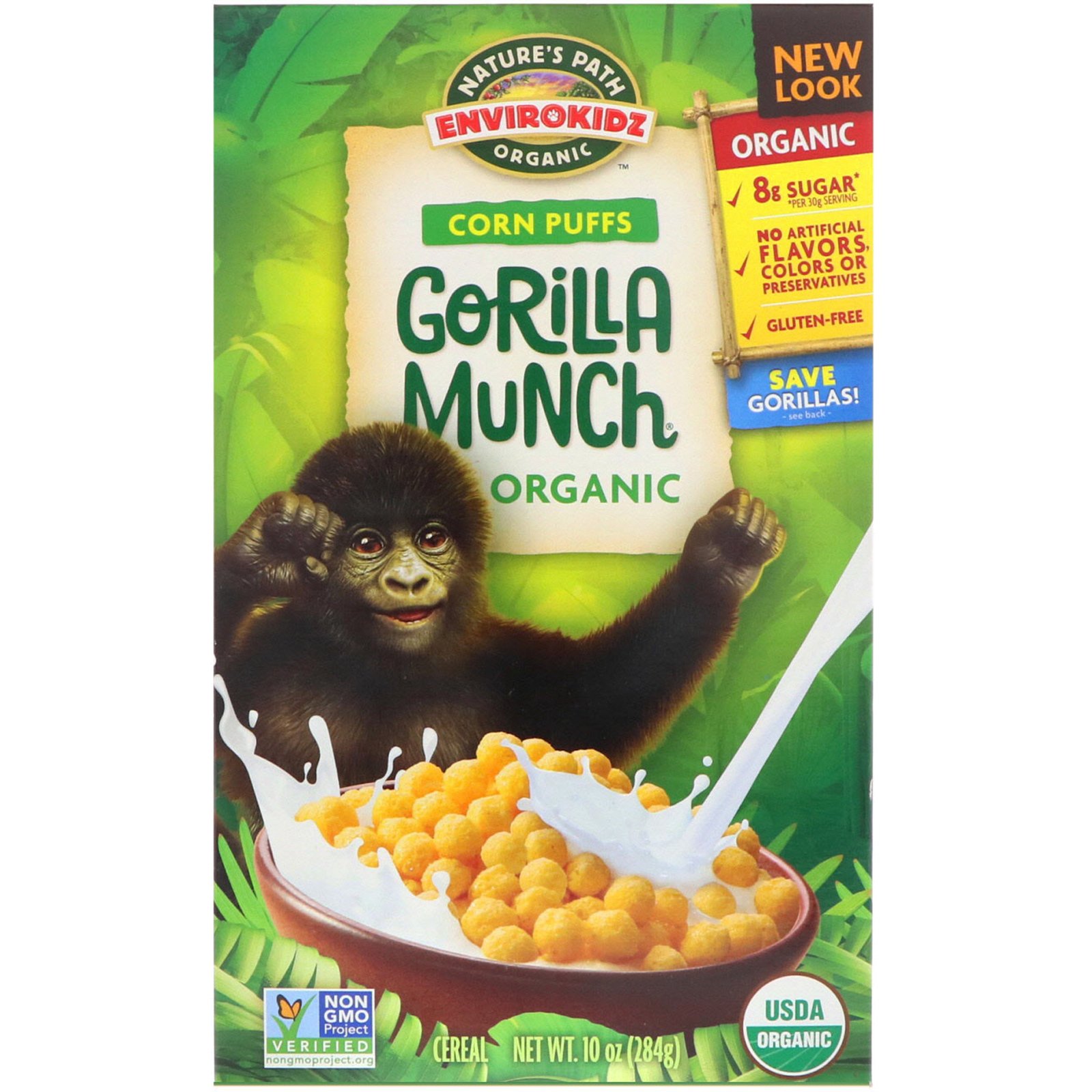 Nature's Path, EnviroKidz, Cereal de Milho Orgânico Gorilla Puff, 10 oz (284 g)