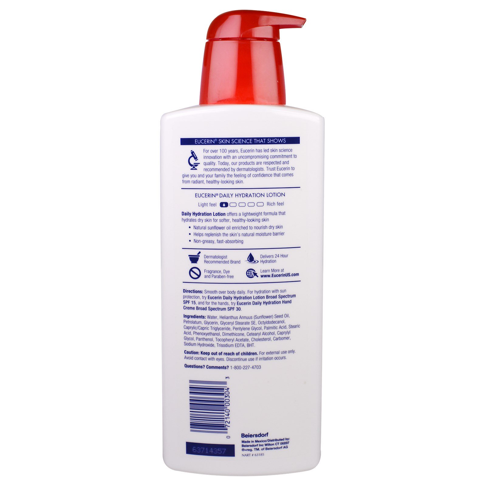 Eucerin, Hidratação Diária, Loção, Sem Perfume, 16.9 fl oz (500ml) - Imagem 2