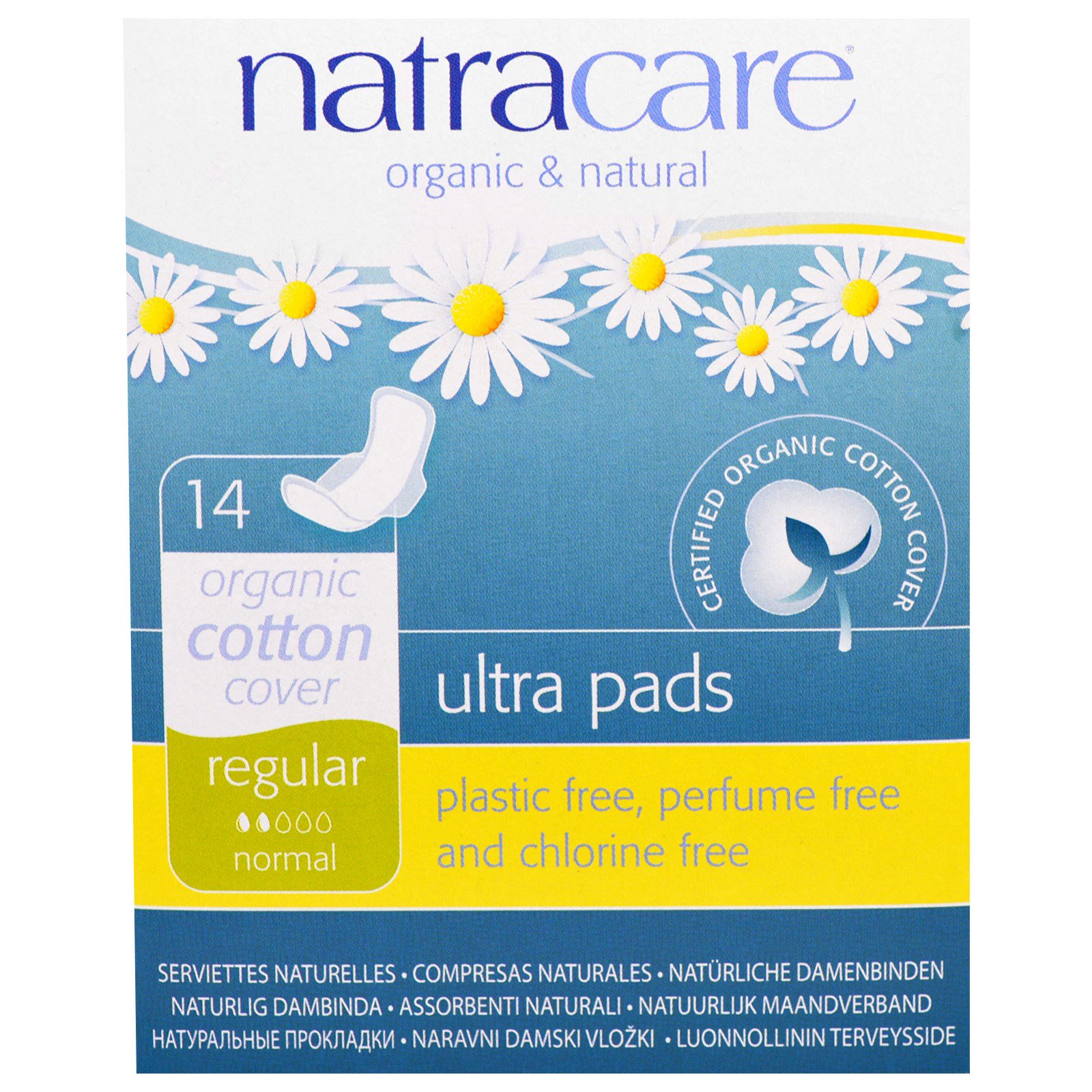 Natracare, Ultra Pads, Capa de Algodão Orgânico, Regular, Normal, 14 Absorventes