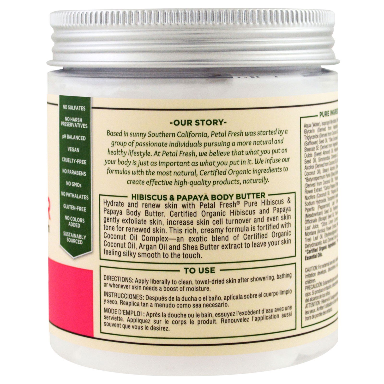 Petal Fresh, Pure, Manteiga Corporal, Tonificante, Hibisco e Mamão, 8 oz (237 ml) - Imagem 3
