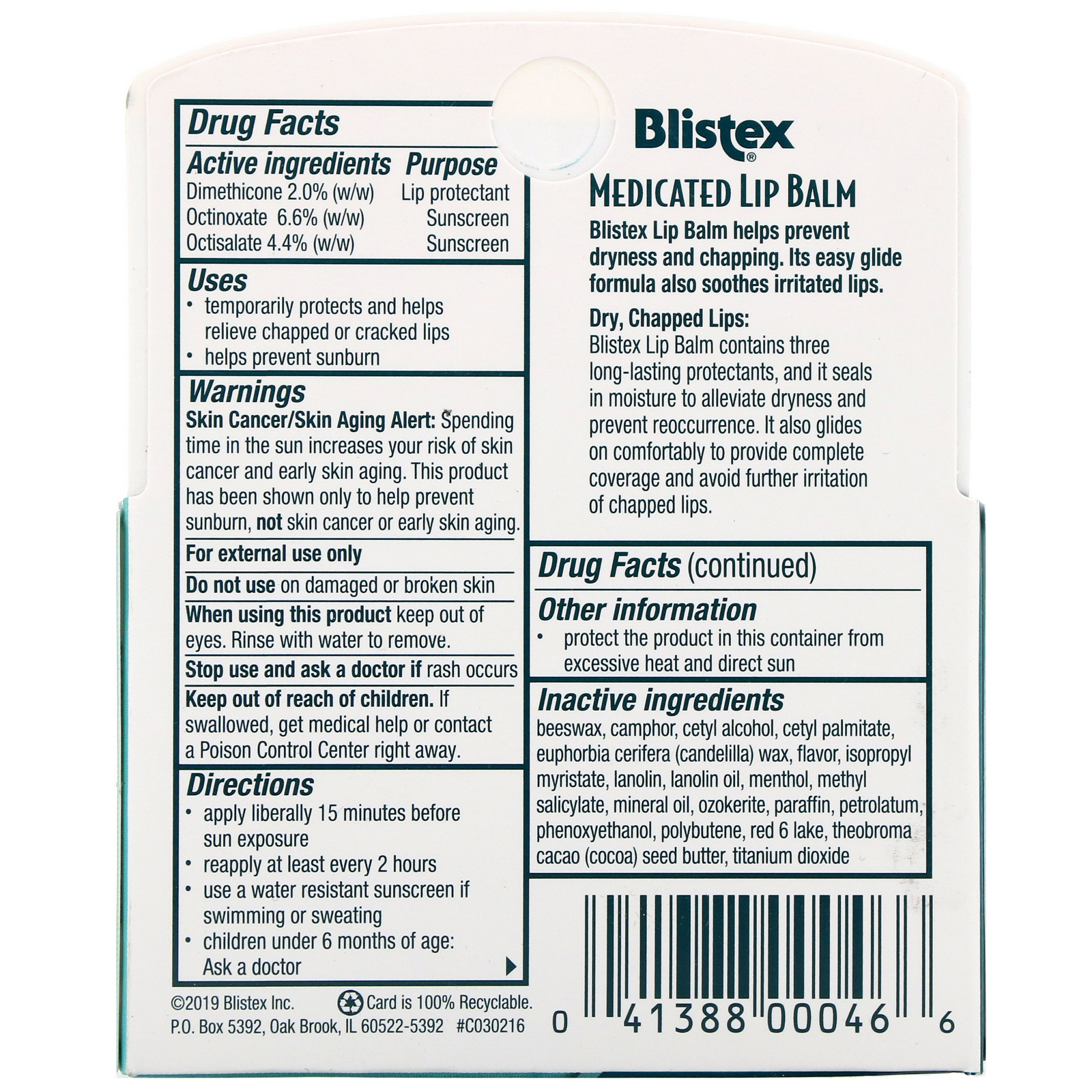 Blistex, Bálsamo Labial Medicamentoso, Protetor Labial/Protetor Solar, FPS 15, Embalagem com 3 Bálsamos, 4,25 g (0,15 oz) Cada - Imagem 3