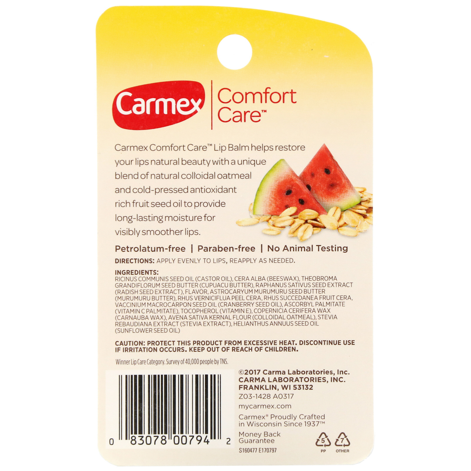 Carmex, Comfort Care, Bálsamo Labial de Aveia Coloidal, Explosão de Melancia, 4,25 g (0,15 oz) - Imagem 3