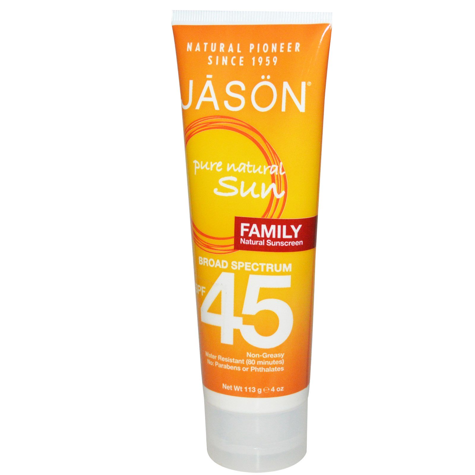 Jason Natural, Família, Protetor Solar Natural, FPS 45, 113 g (4 oz)