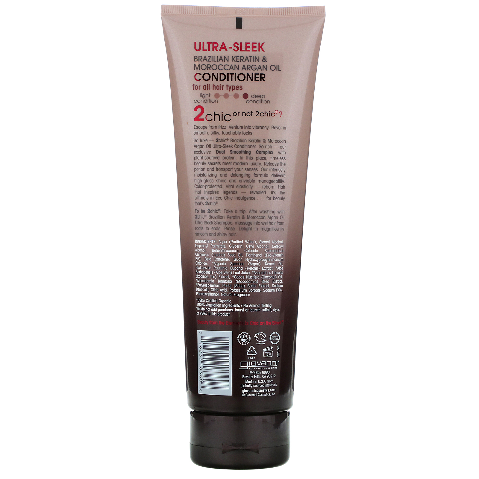 Giovanni, 2chic, Condicionador Ultra-Sleek, Queratina Brasileira e Óleo de Argan, 250 ml (8,5 fl oz) - Imagem 2