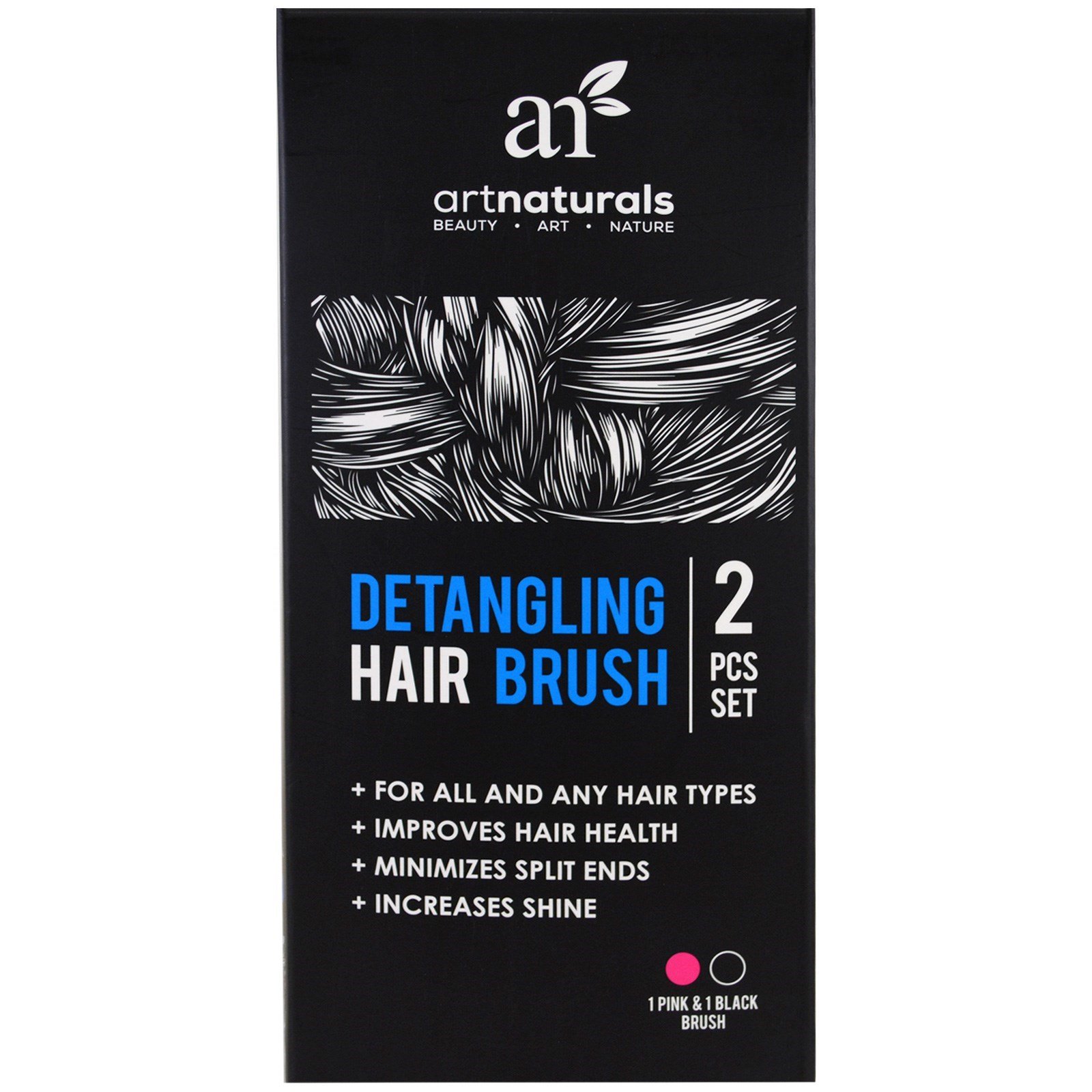 Artnaturals, Escova de Cabelo Desembaraçante, Conjunto de 2 Peças - Imagem 2