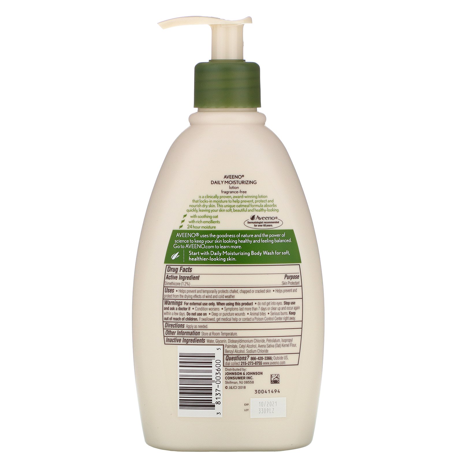 Aveeno, Active Naturals, Loção Daily Moisturizing, Sem Fragrância, 354 ml (12 fl oz) - Imagem 2